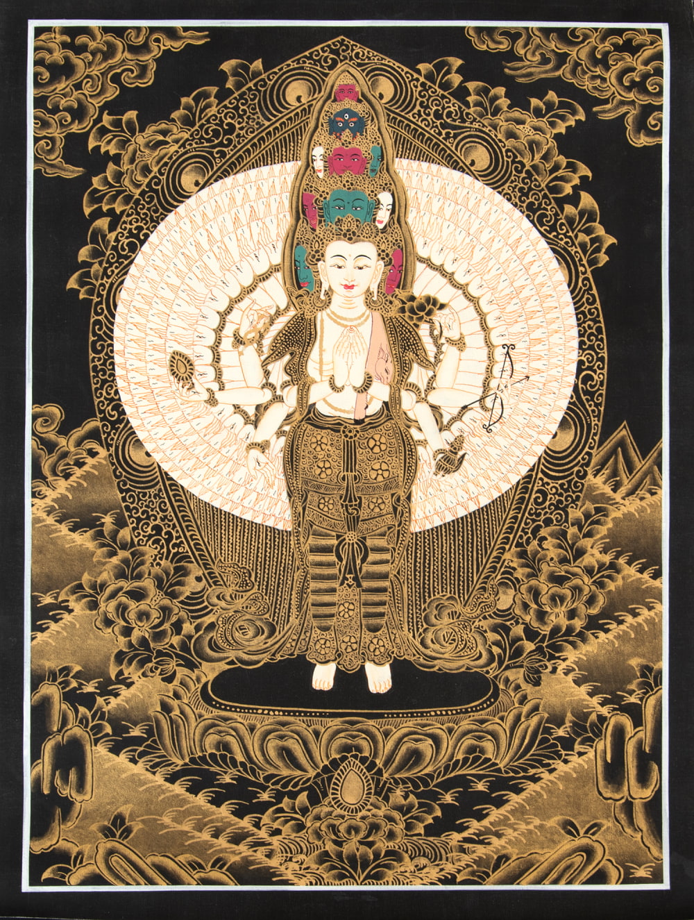 一点物〕タンカ - 十一面千手千眼観世音菩薩[30cm x 40cm] の通販[送料