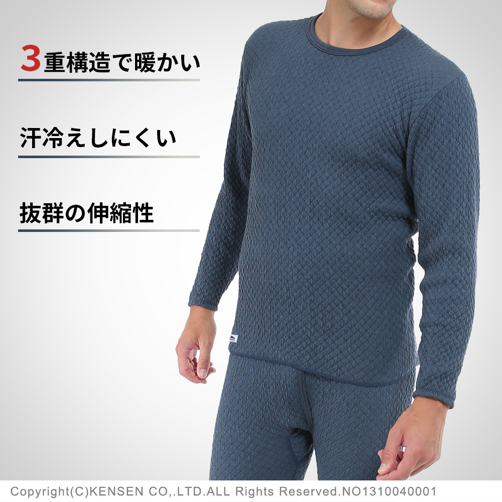 ひだまり本舗 チョモランマ 紳士長袖丸首シャツ（ネービー）：Mサイズ