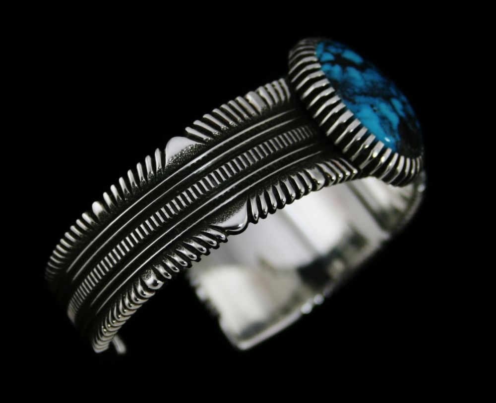Ron Bedonie Apache Blue Spiderweb Turquoise Tapered Bracelet