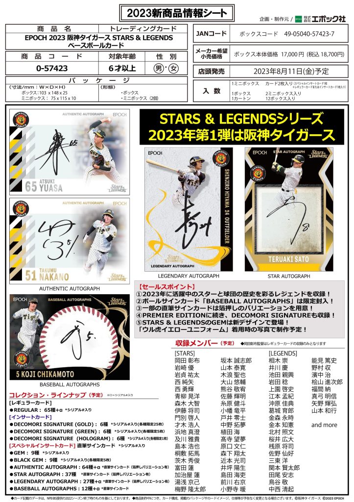 ⚾ EPOCH 2023 阪神タイガース STARS & LEGENDS ベースボールカード