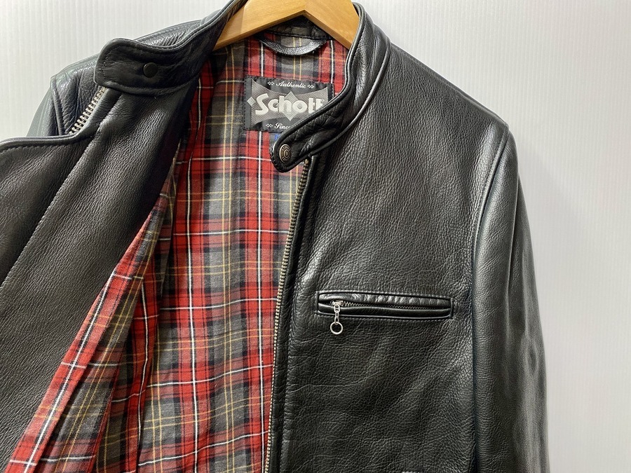チェック柄裏地☆】Schott(ショット)のシングルレザージャケットをご