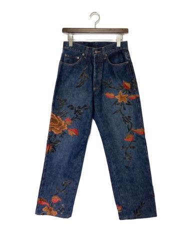 中古・古着通販】GUCCI (グッチ) フラワー刺繍デニムパンツ インディゴ