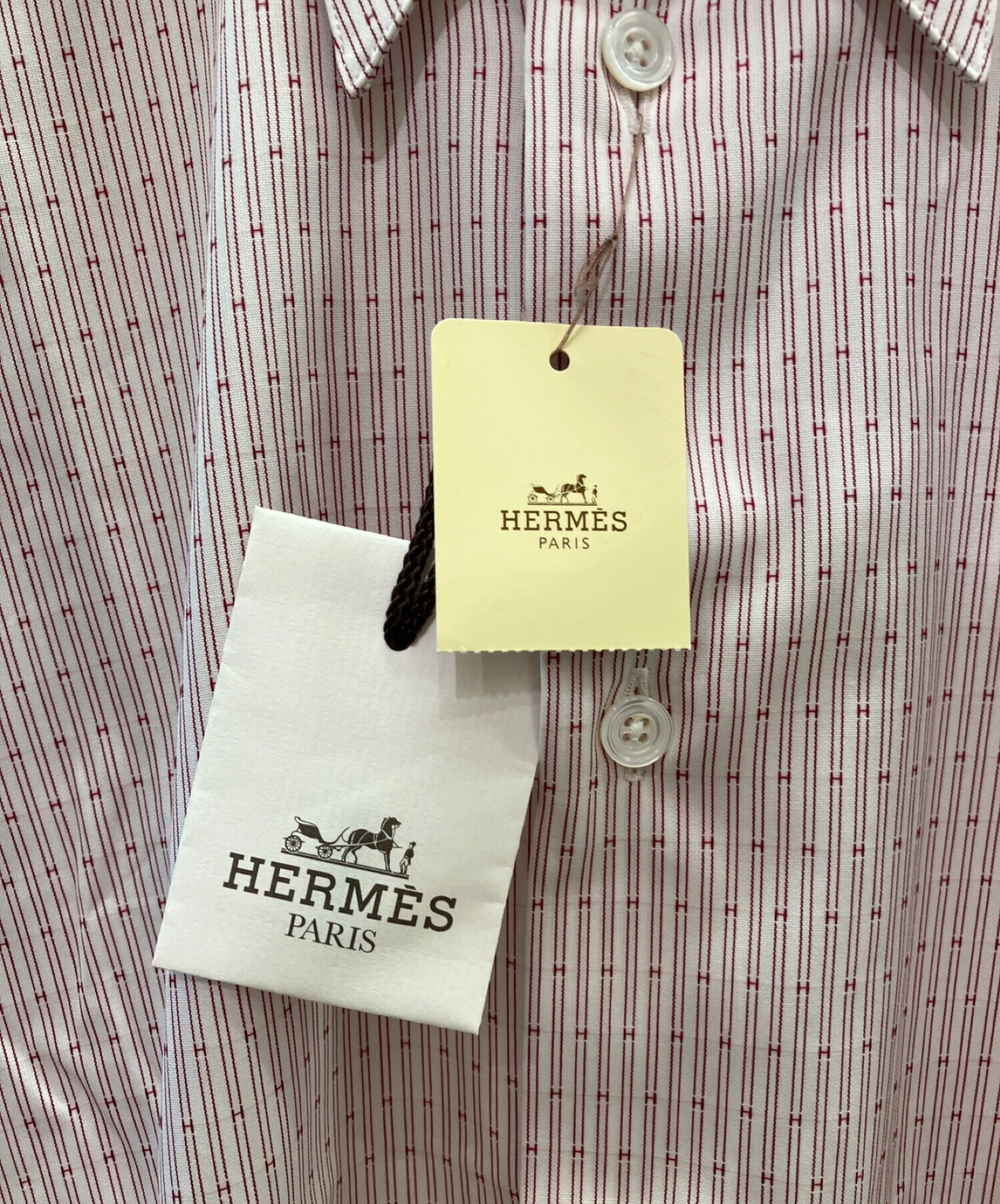 中古・古着通販】HERMES (エルメス) シャツ ホワイト×レッド サイズ:40