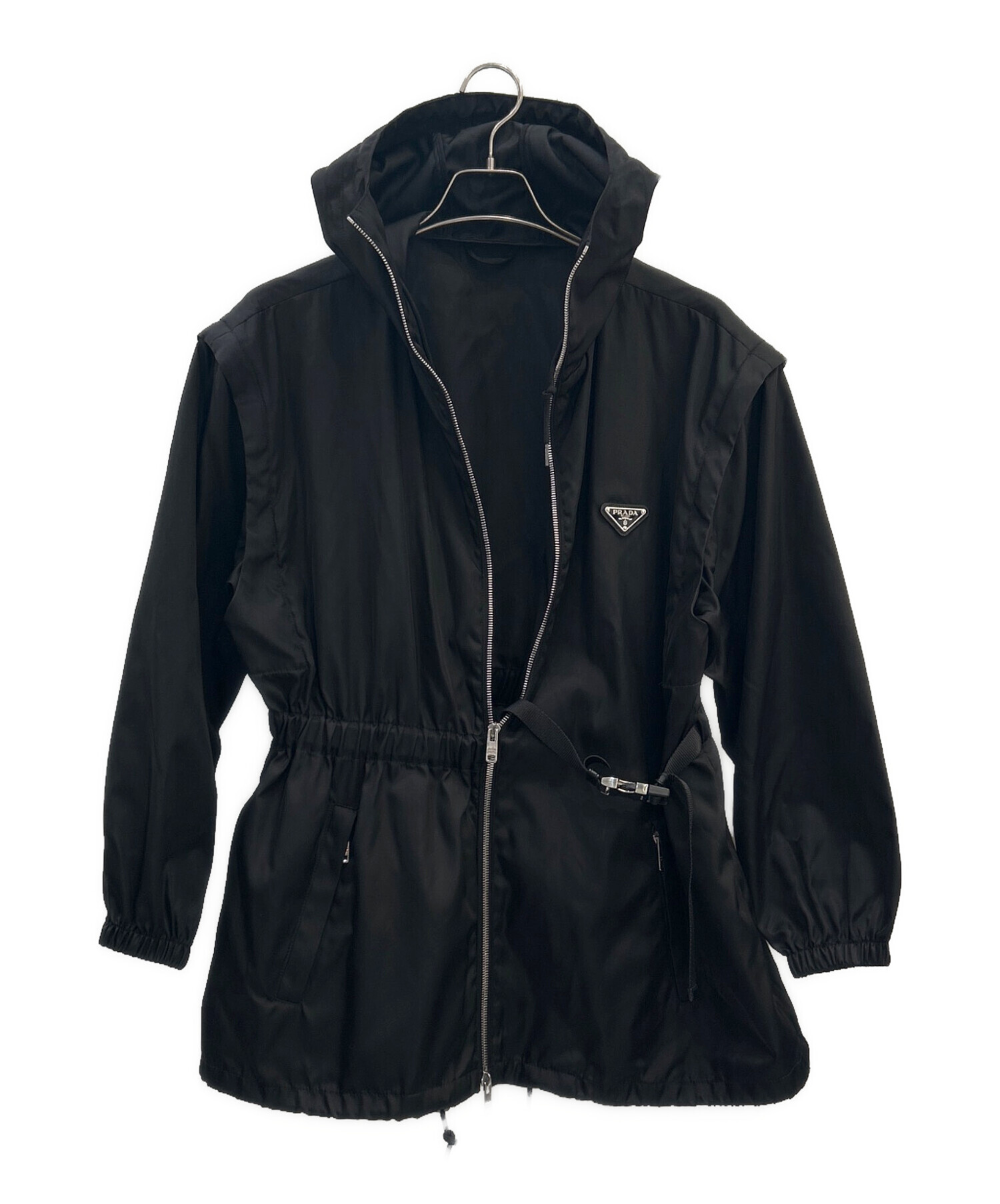 中古・古着通販】PRADA (プラダ) ベルト付ナイロンジャケット ブラック