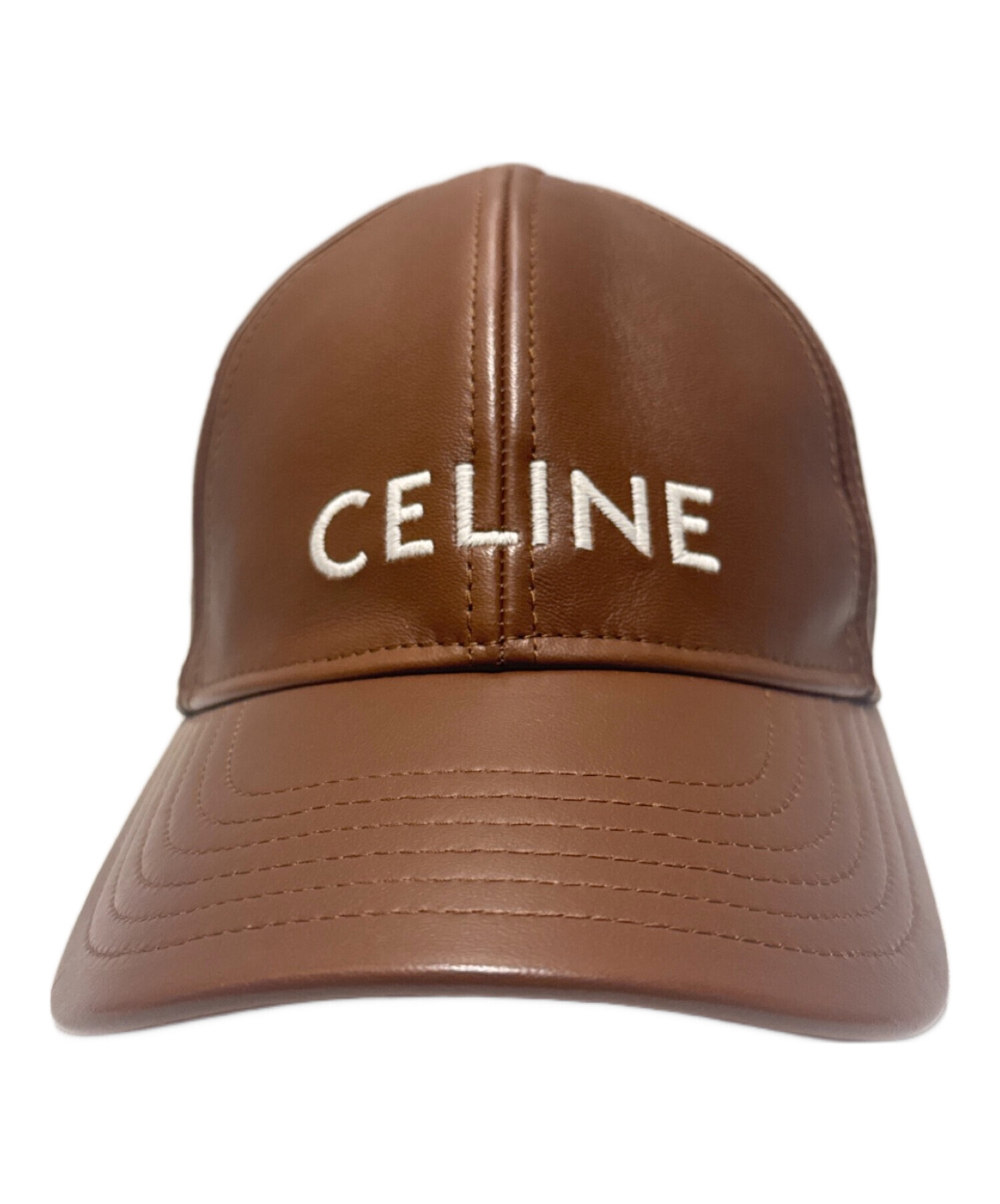 中古・古着通販】CELINE (セリーヌ) ロゴレザーキャップ ブラウン