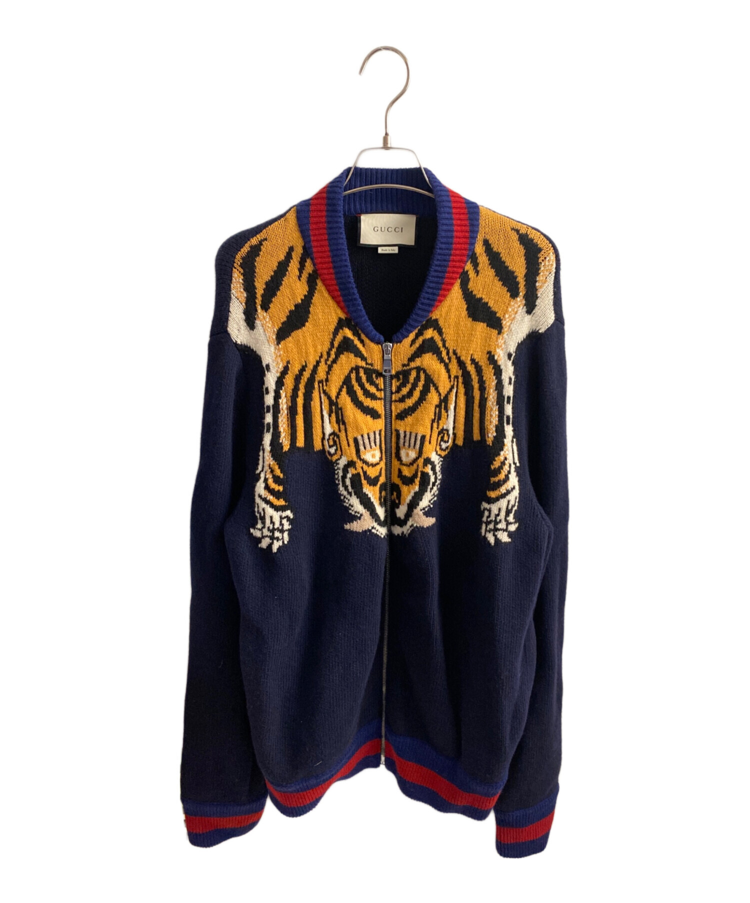 中古・古着通販】GUCCI (グッチ) タイガーニットジャケット ネイビー