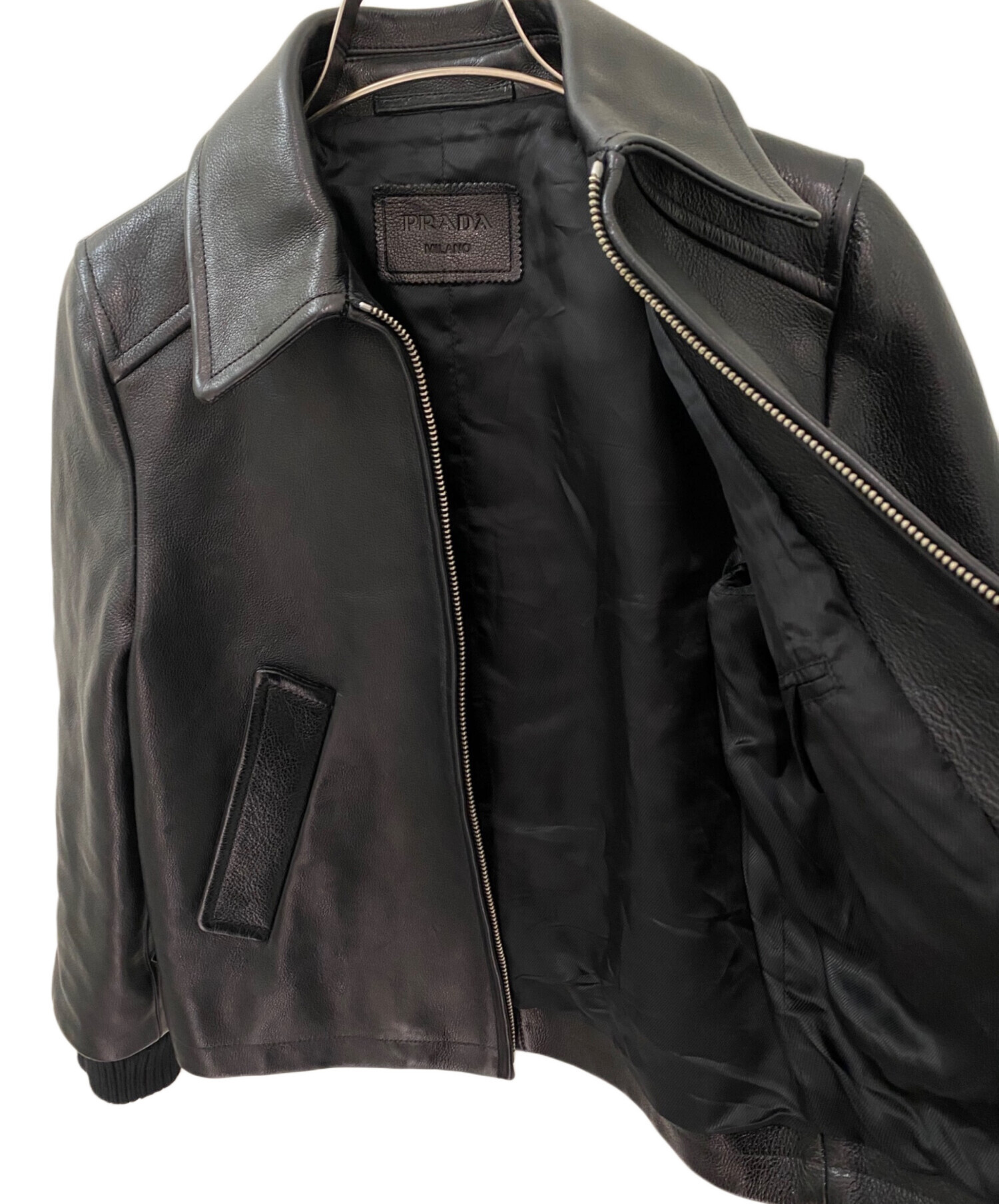 中古・古着通販】PRADA (プラダ) レザージャケット ブラック サイズ:36