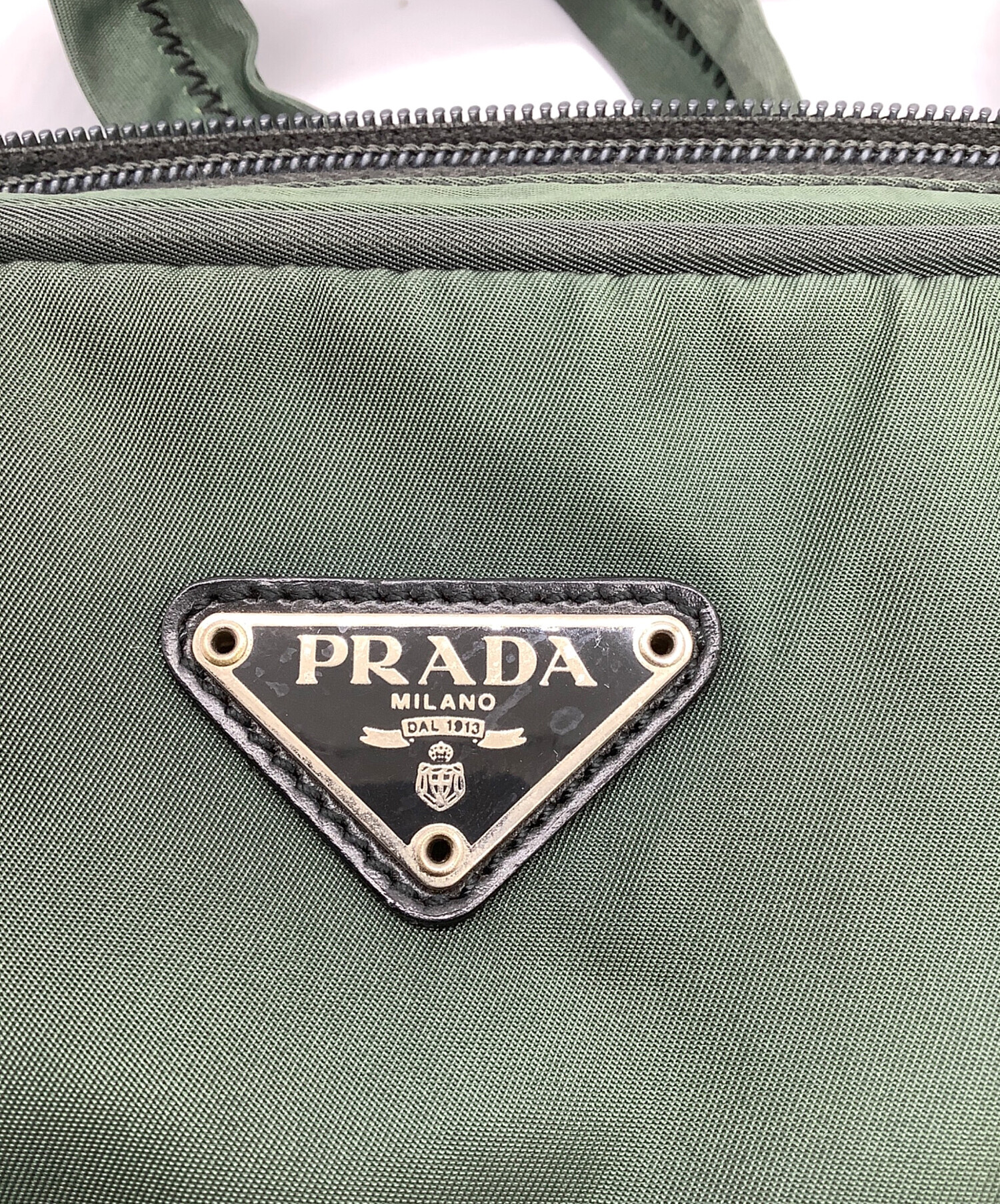 中古・古着通販】PRADA (プラダ) 南京錠付きナイロンバッグ グリーン