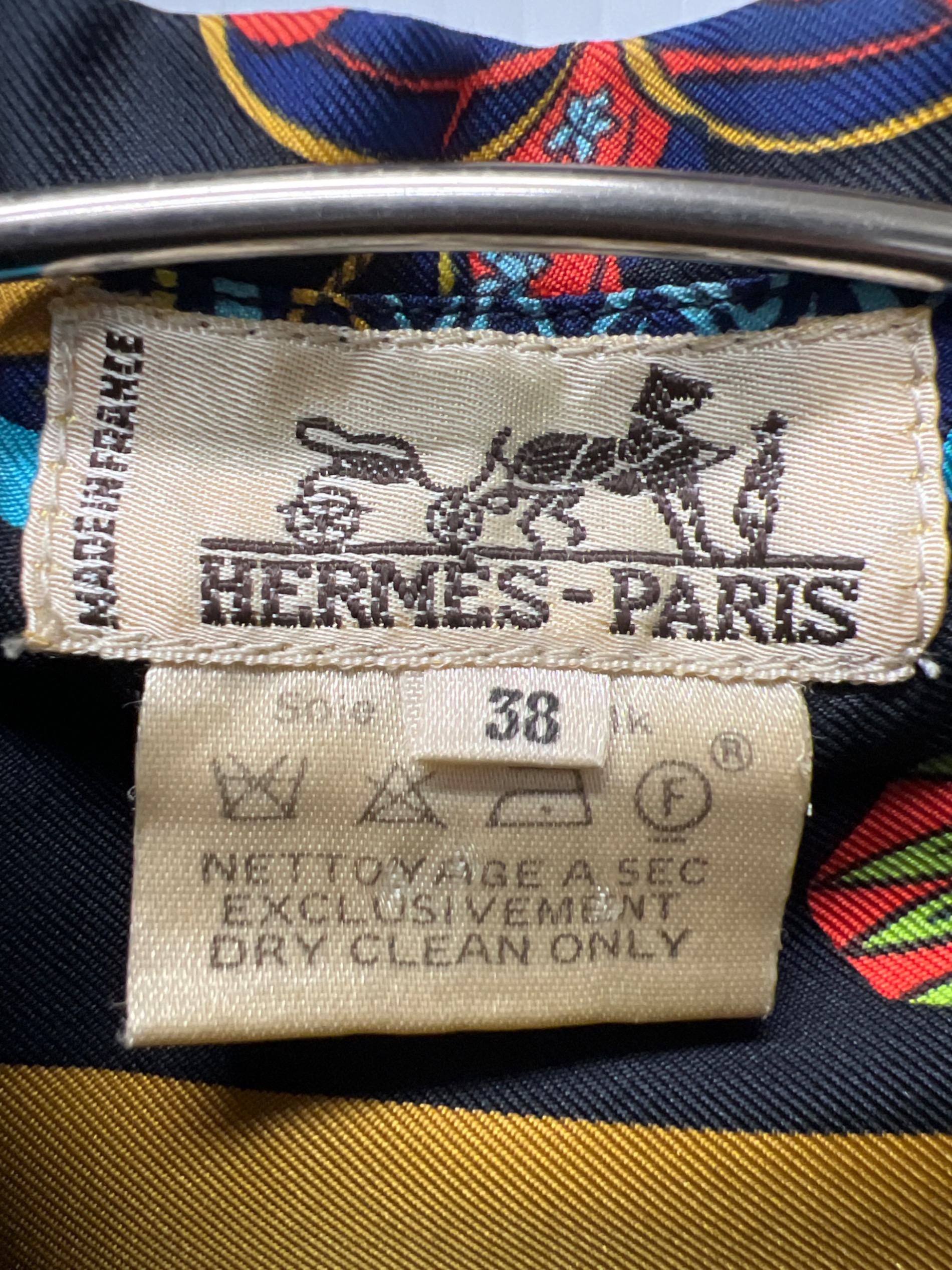 中古・古着通販】HERMES (エルメス) 総柄シルクシャツ ブラック サイズ