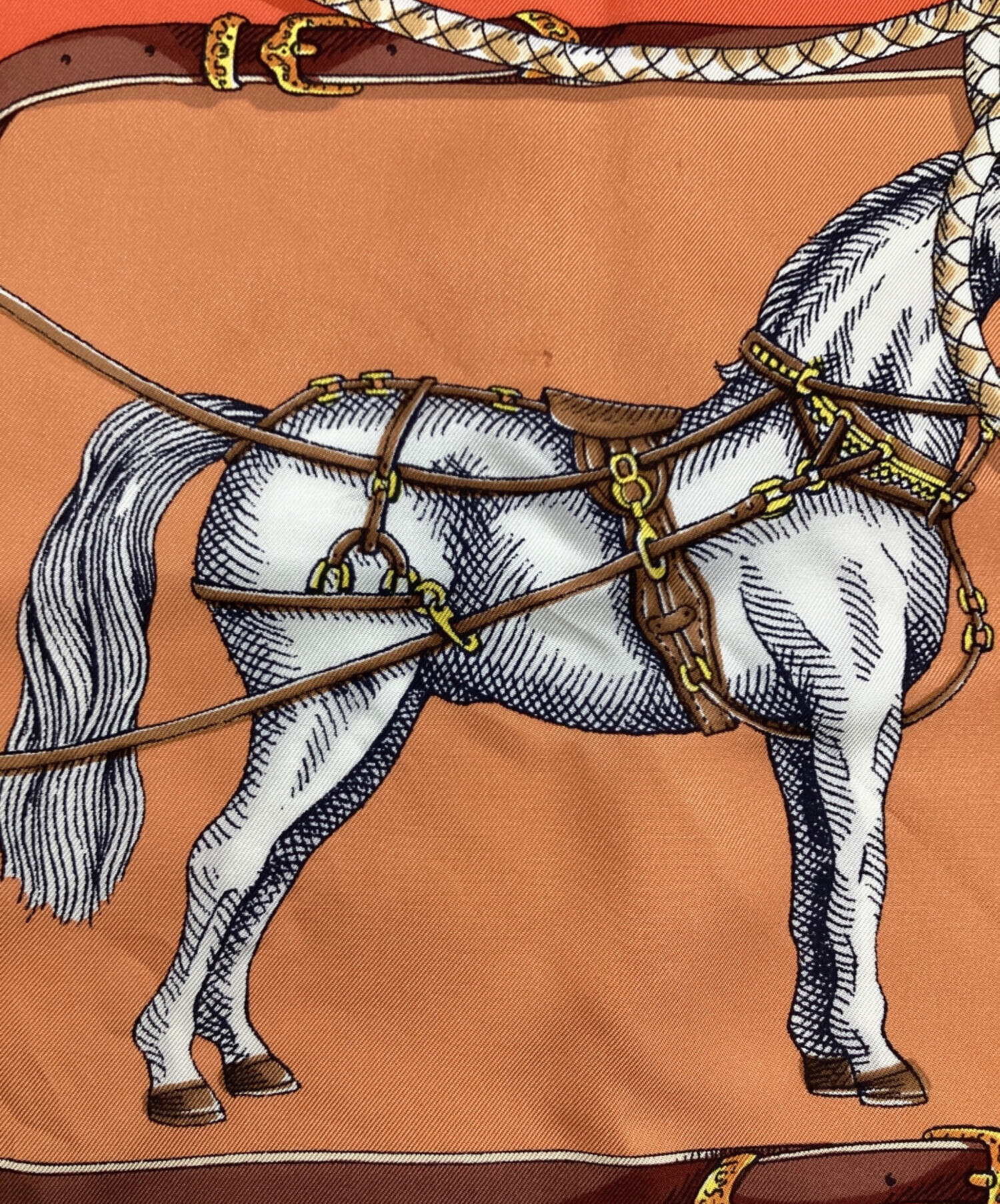 中古・古着通販】GUCCI (グッチ) 馬柄 シルクスカーフ オレンジ