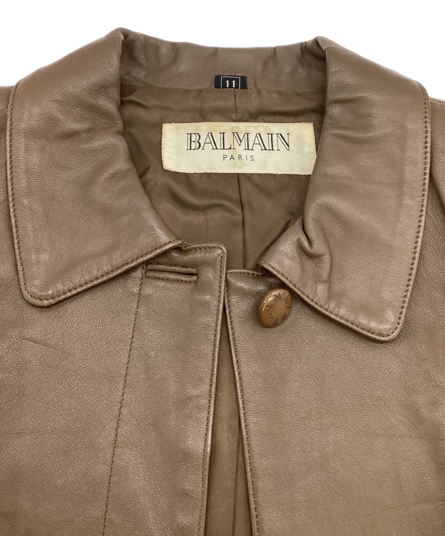 中古・古着通販】BALMAIN (バルマン) ラムレザージャケット ブラウン