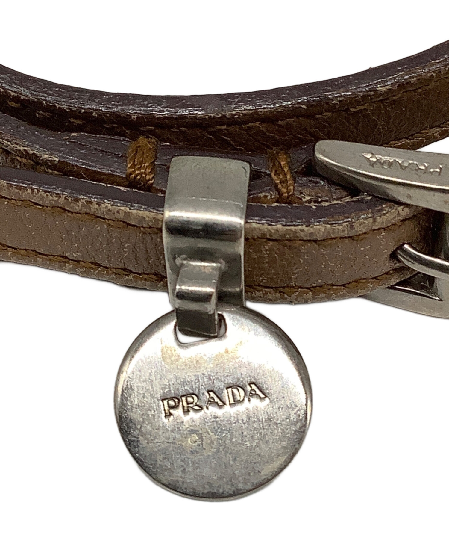 中古・古着通販】PRADA (プラダ) レザーブレスレット ブラウン