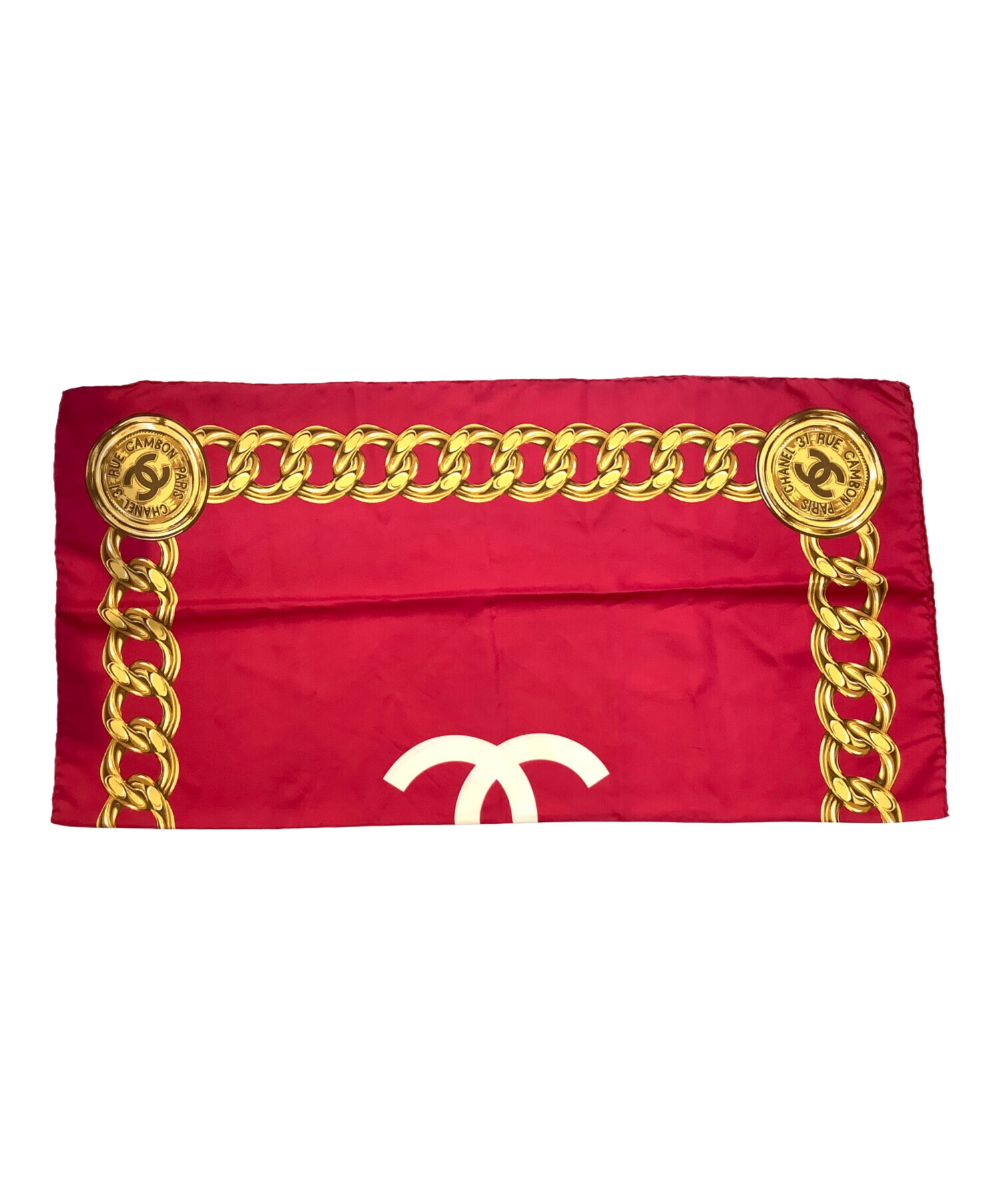 中古・古着通販】CHANEL (シャネル) チェーン柄 シルクスカーフ レッド