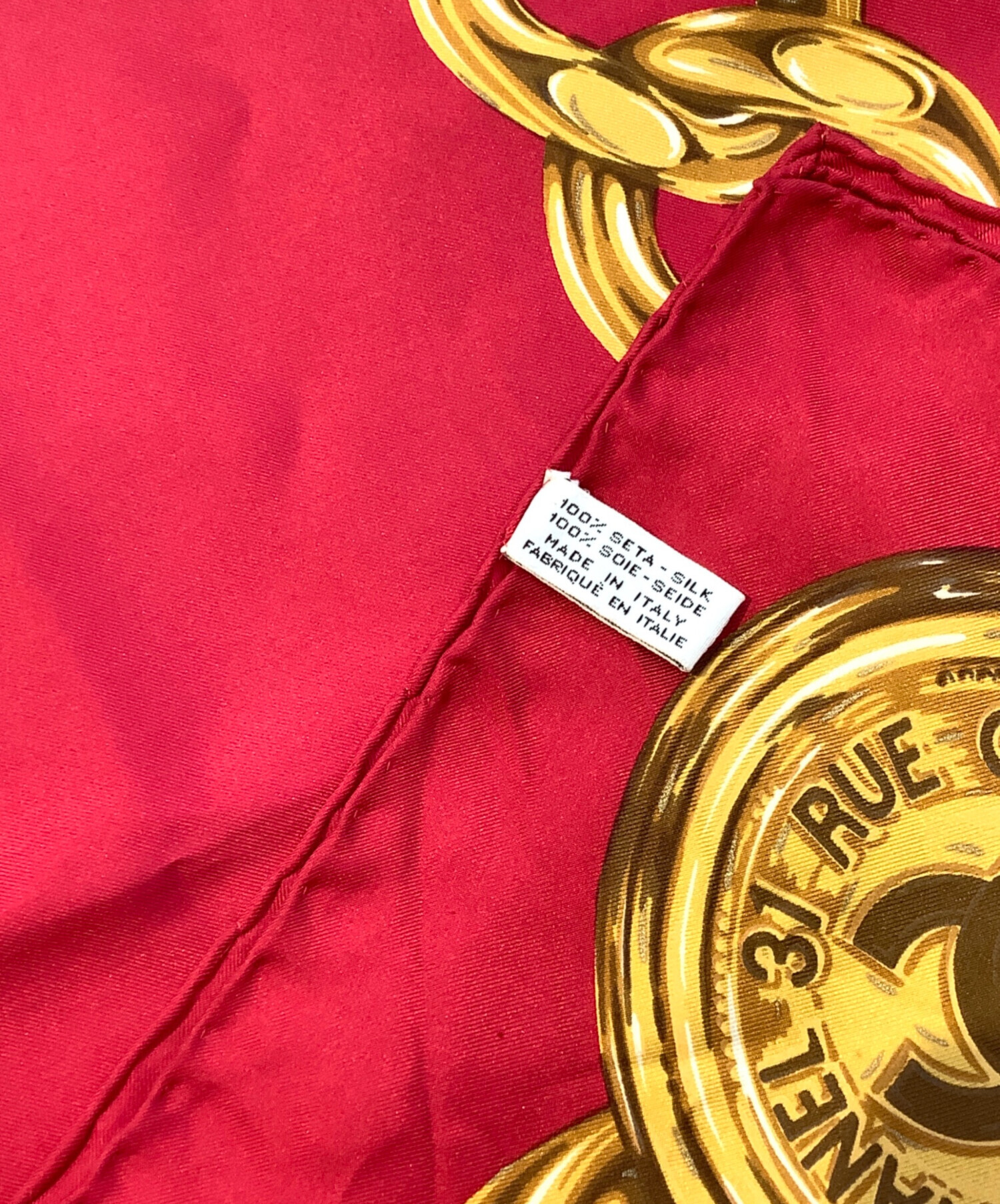 中古・古着通販】CHANEL (シャネル) チェーン柄 シルクスカーフ レッド