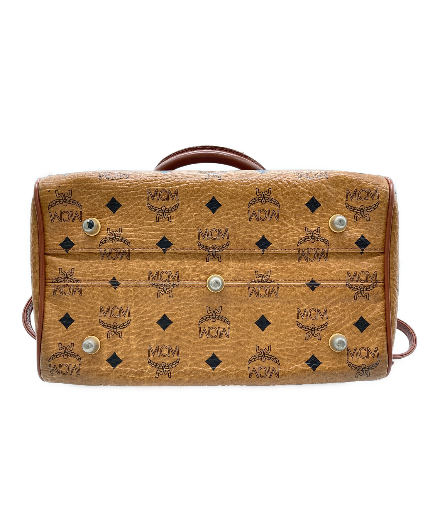 MCM◇ボストンバッグ/レザー/BRW/総柄 MCM◇ミニ⁄ボストンバッグ⁄レザー