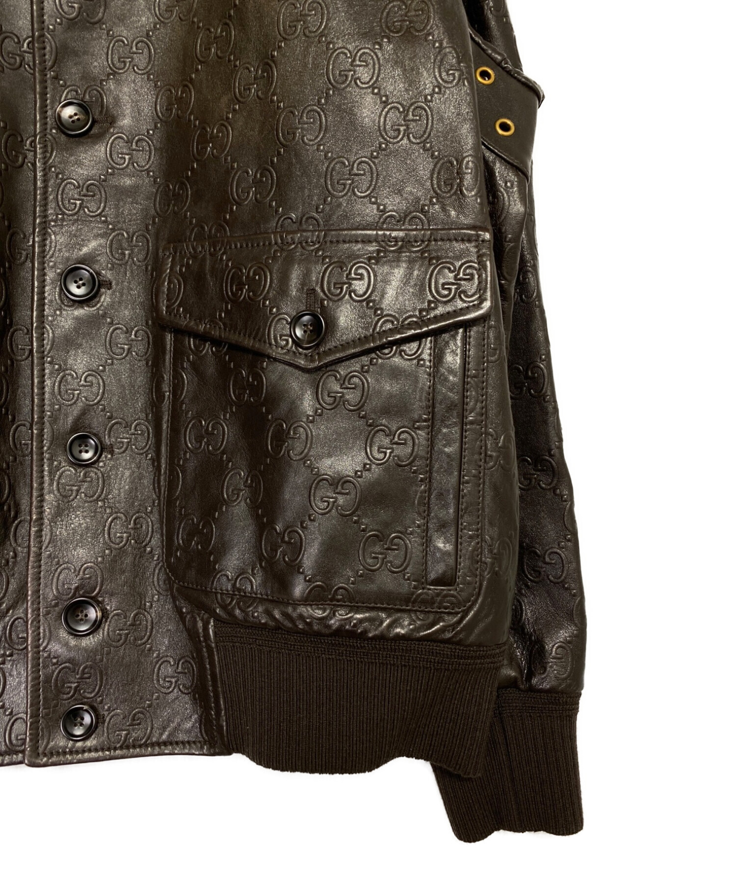 中古・古着通販】GUCCI (グッチ) GG柄レザージャケット ブラウン