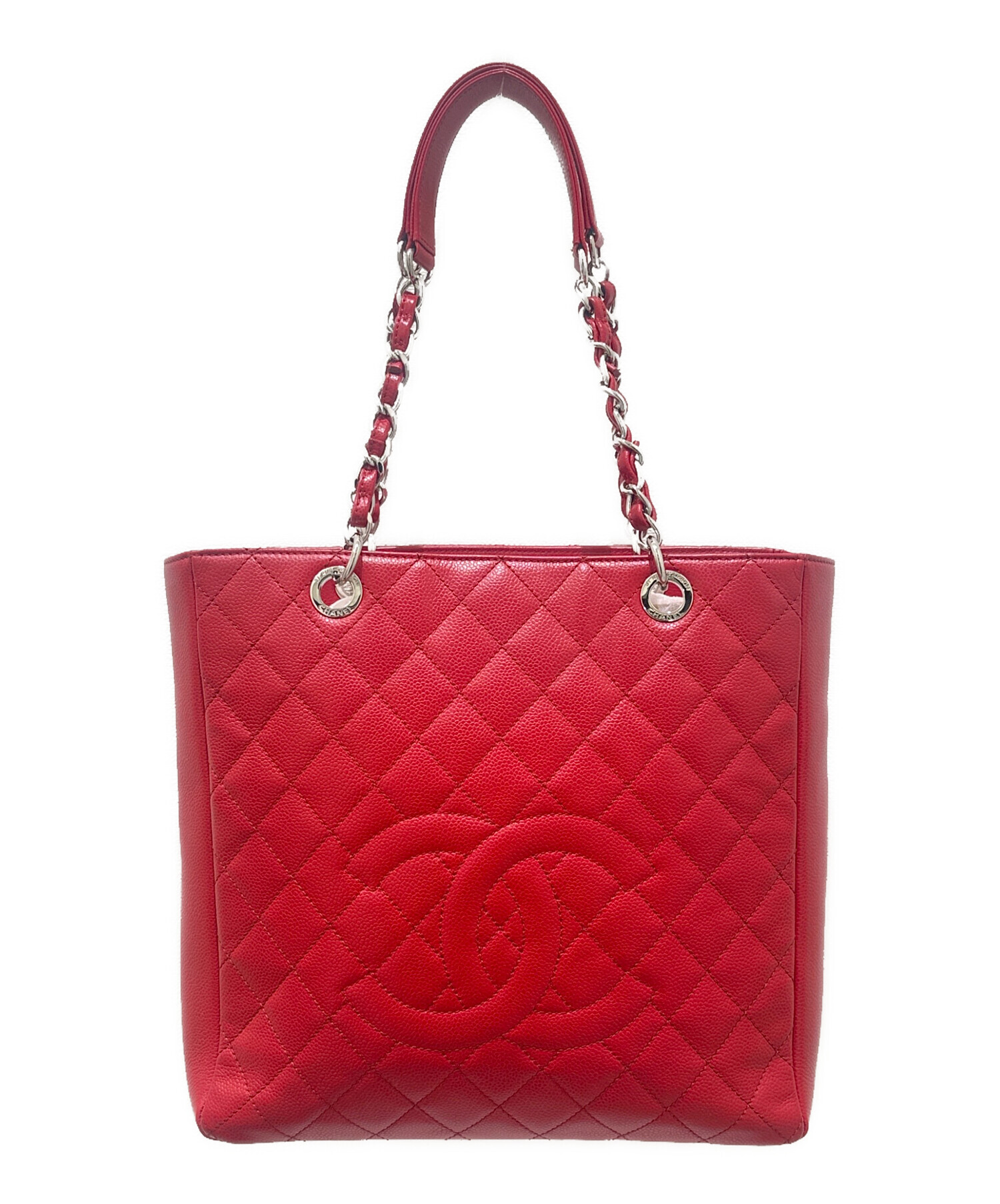 中古・古着通販】CHANEL (シャネル) PSTトートバッグ レッド×シルバー