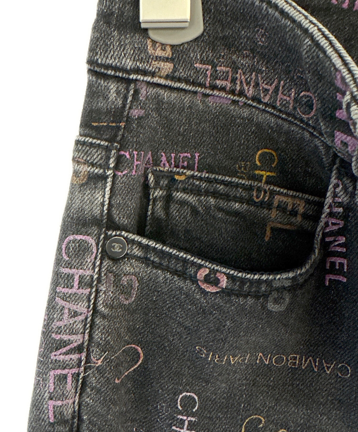 中古・古着通販】CHANEL (シャネル) ロゴプリントデニムパンツ