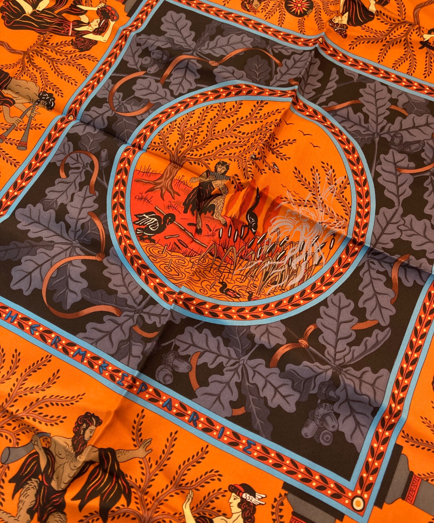 中古・古着通販】HERMES (エルメス) シルクスカーフ オレンジ×ネイビー