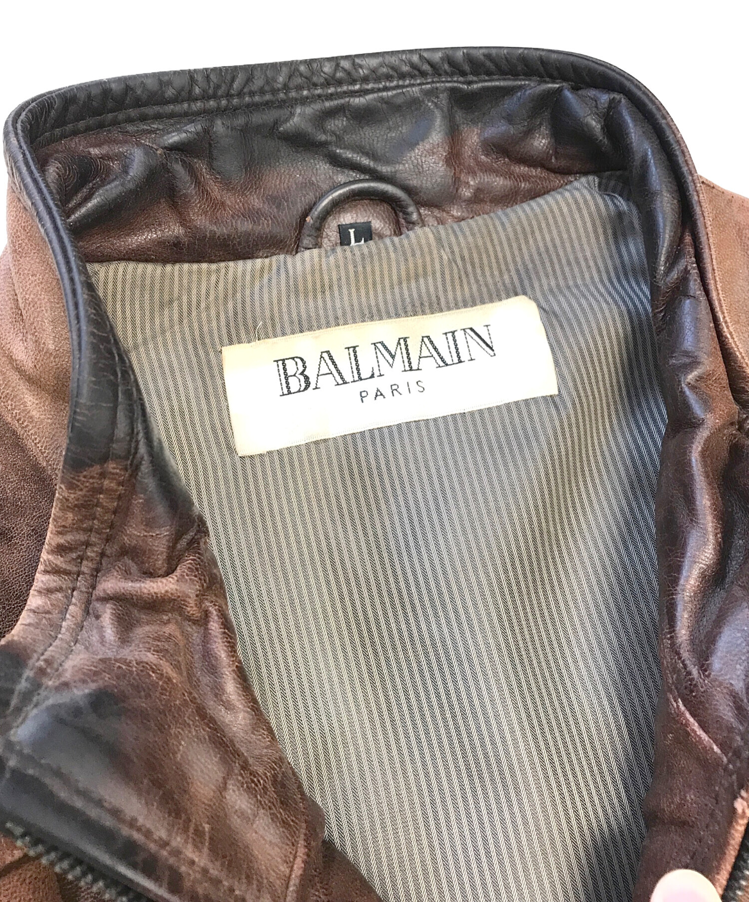 中古・古着通販】BALMAIN (バルマン) レザージャケット ベージュ