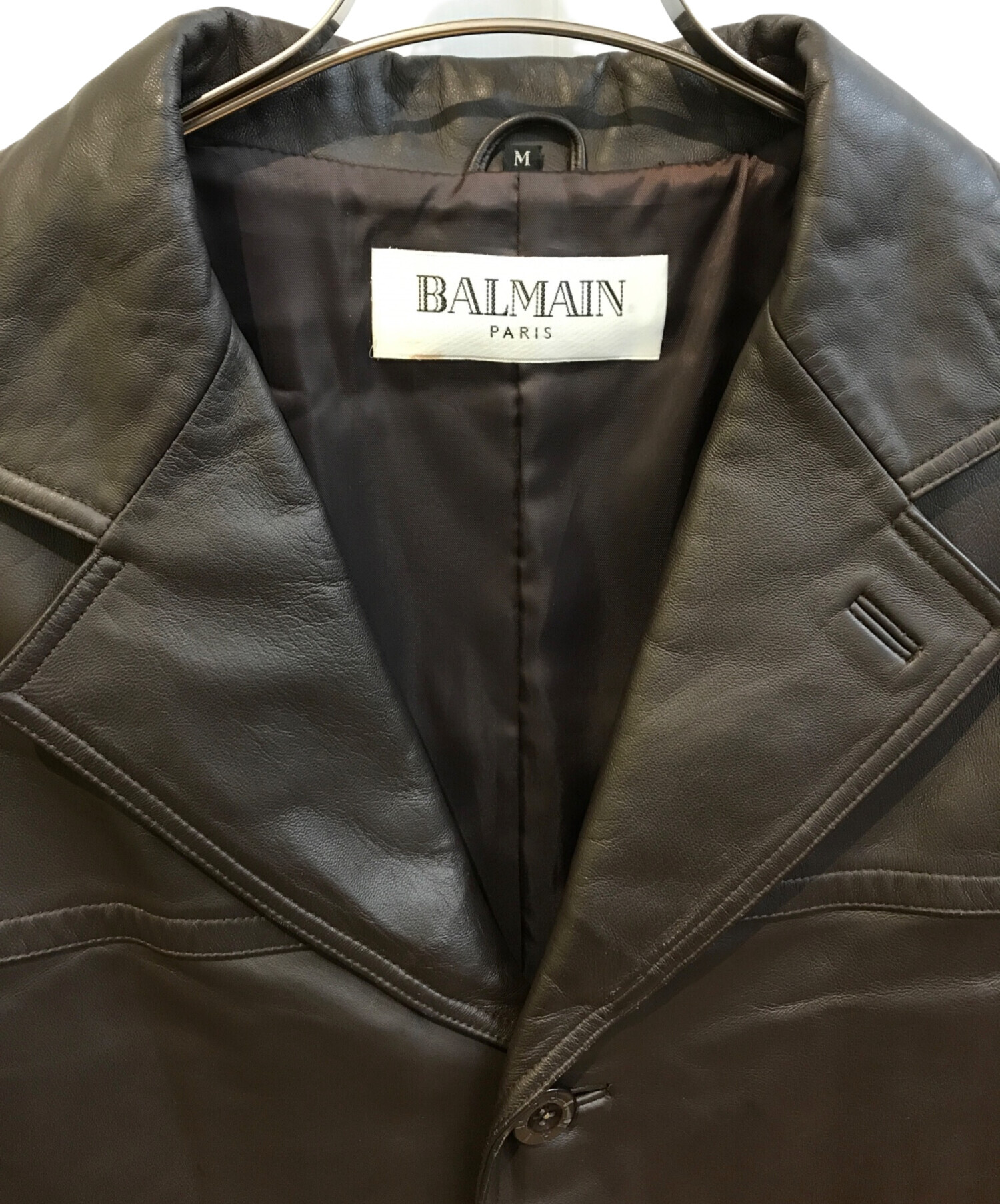 中古・古着通販】BALMAIN (バルマン) ラムレザーコート ブラウン