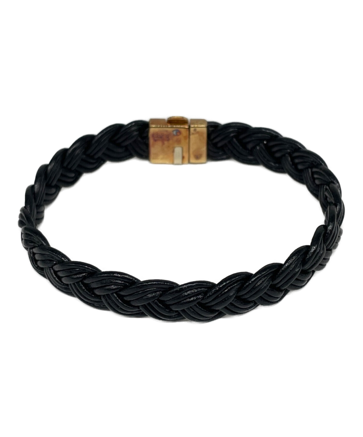 中古・古着通販】GUCCI (グッチ) K18レザーブレスレット ブラック