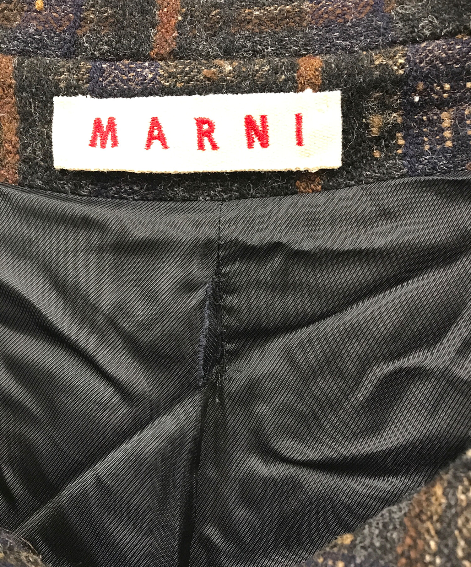 中古・古着通販】MARNI (マルニ) ツイードステンカラーコート ブラック