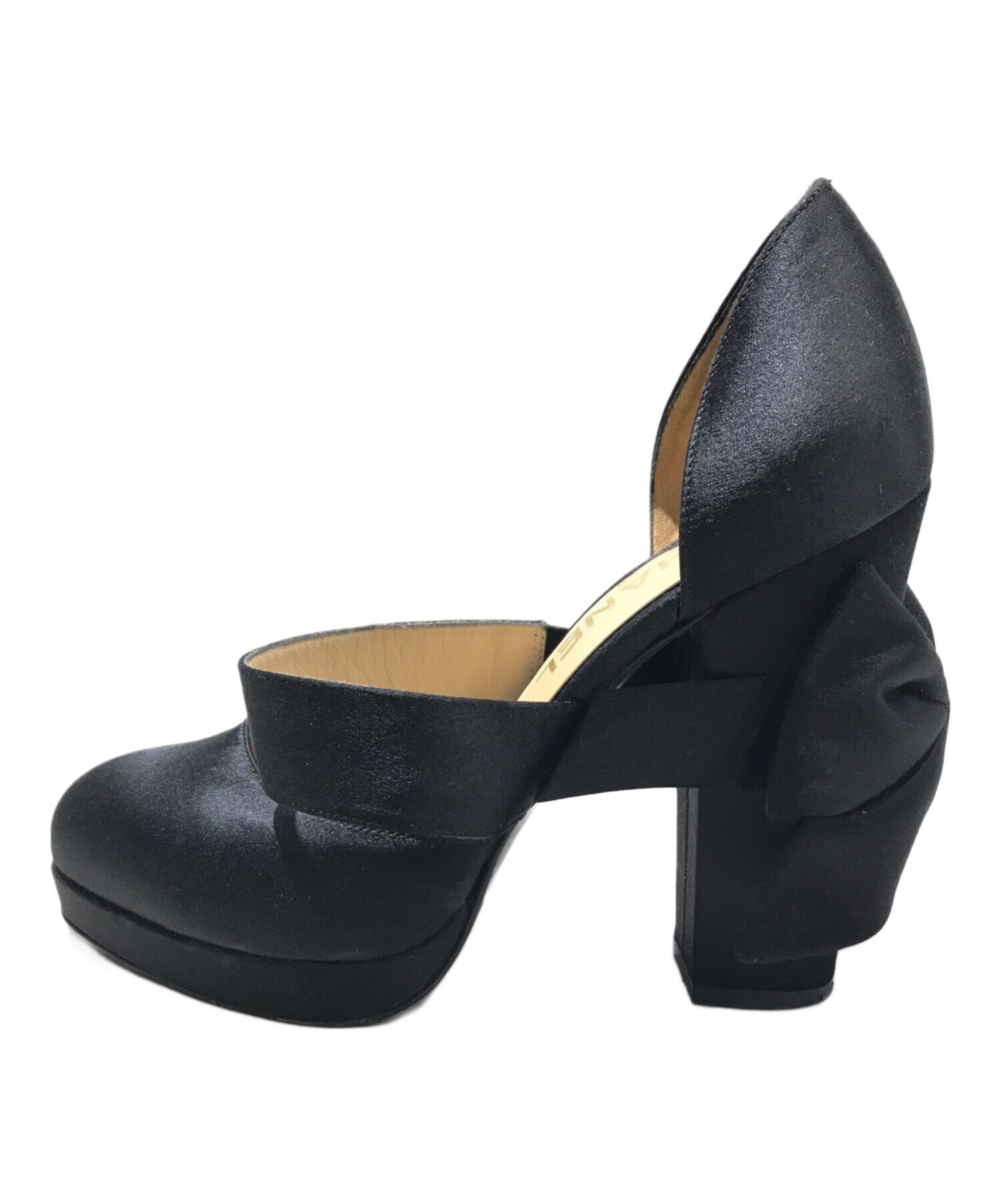 中古・古着通販】CHANEL (シャネル) リボンヒールパンプス ブラック