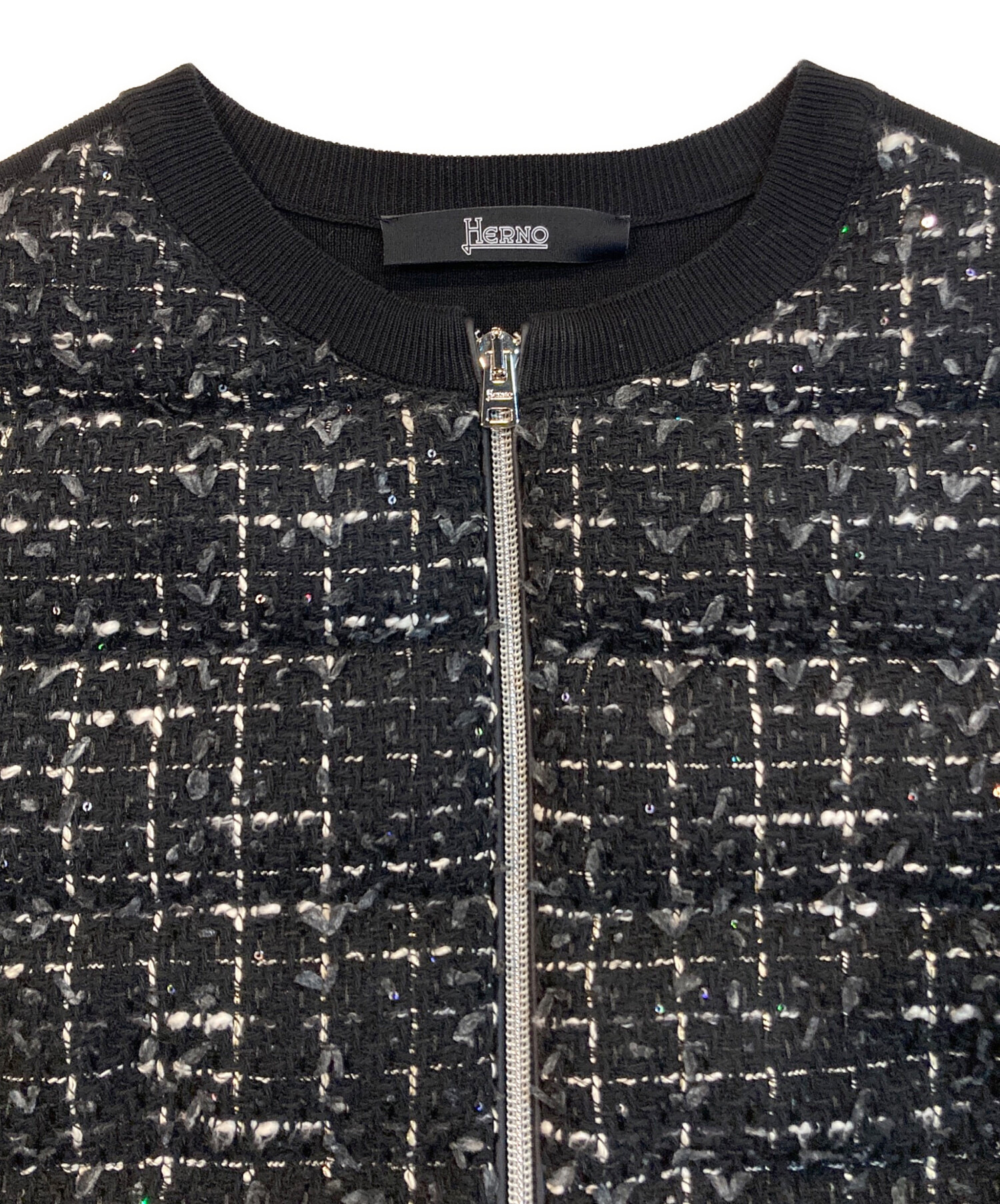 中古・古着通販】HERNO (ヘルノ) ツイードダウンジャケット ブラック