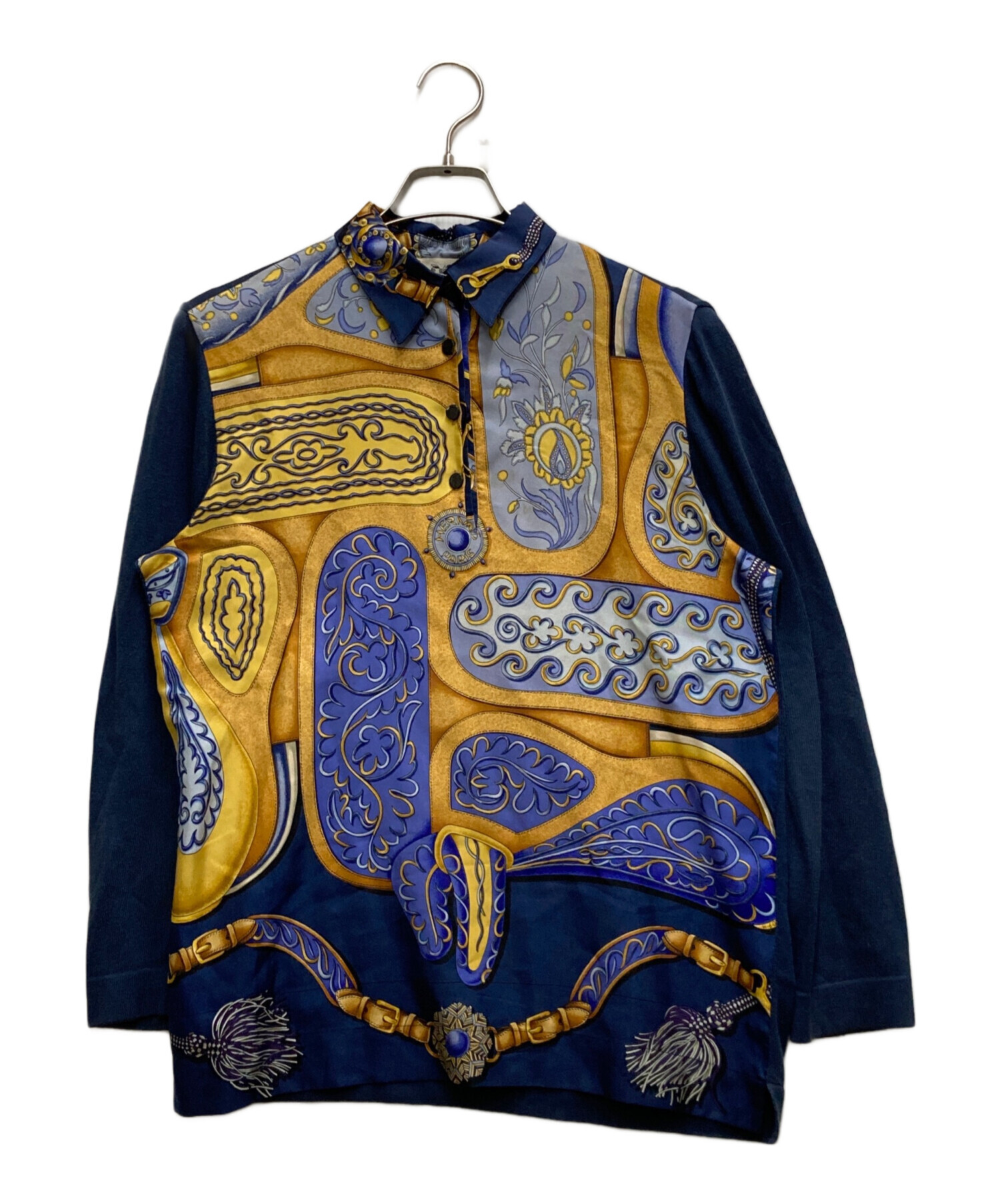 中古・古着通販】HERMES (エルメス) シルクスカーフ切替ニットシャツ