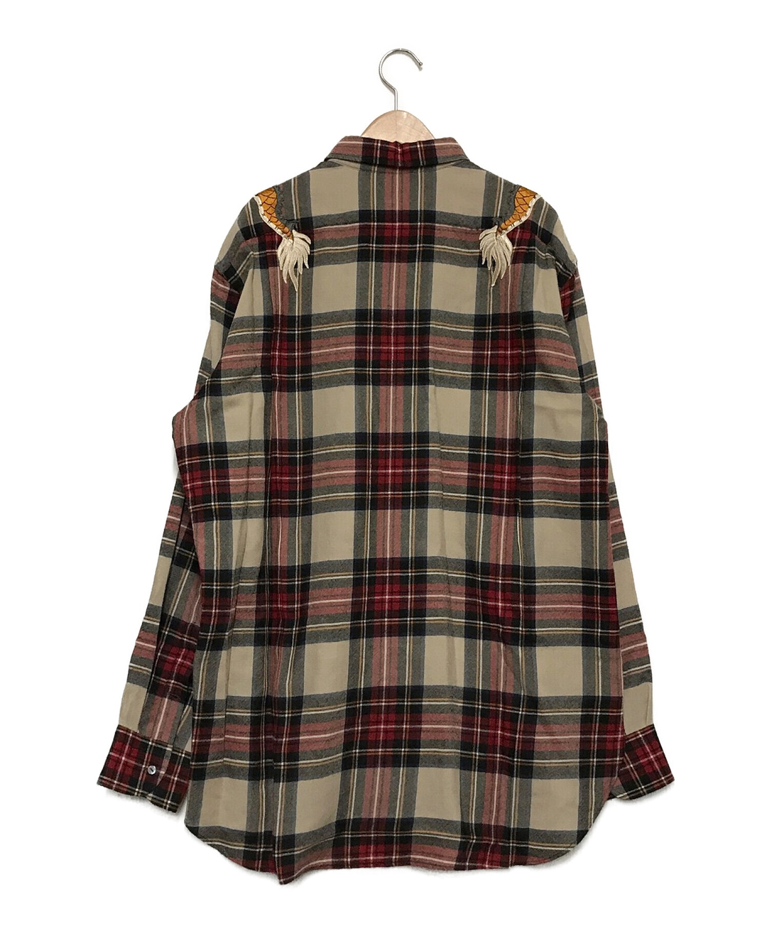 中古・古着通販】GUCCI (グッチ) ドラゴン刺繍チェックシャツ レッド