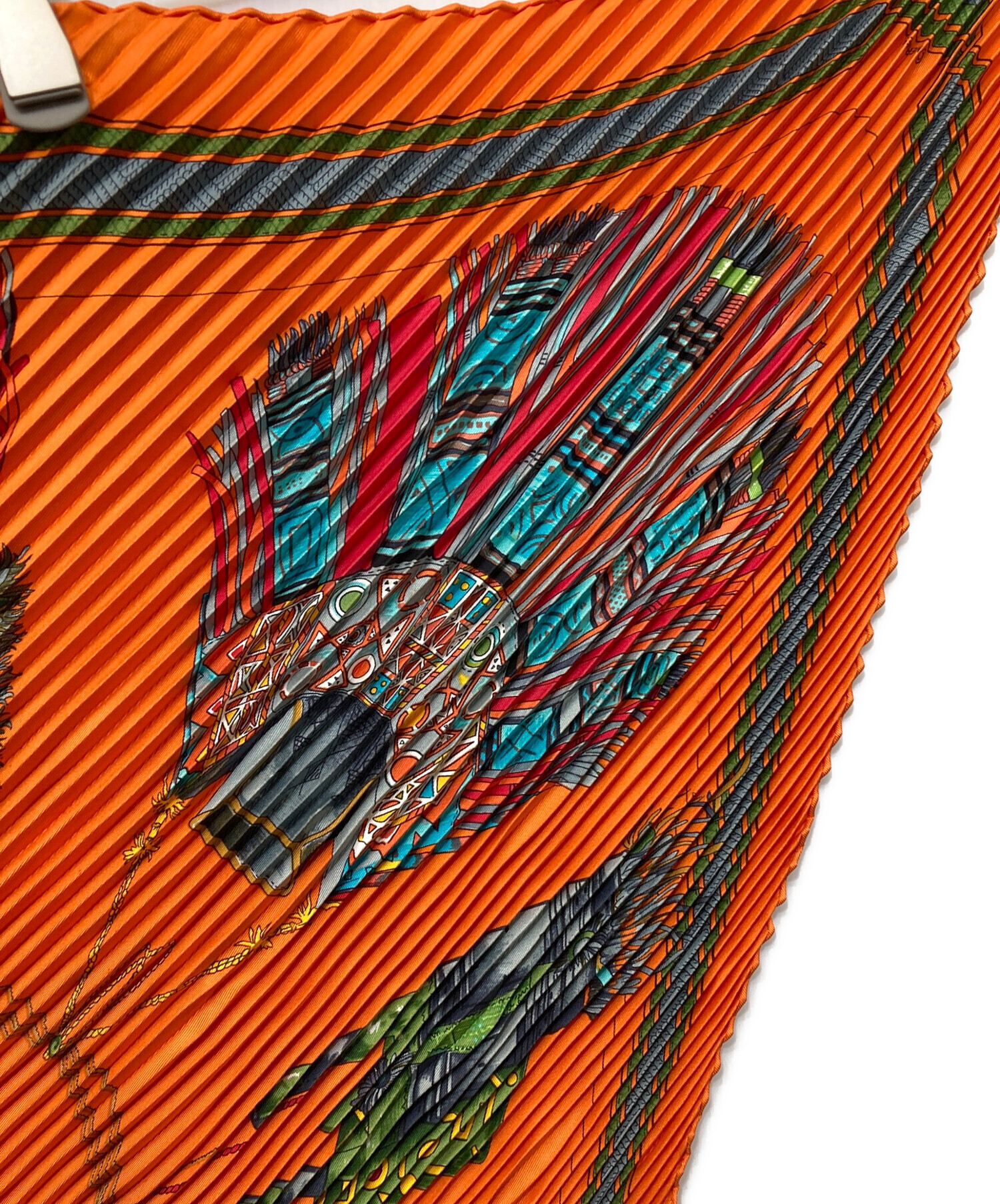 中古・古着通販】HERMES (エルメス) カレ90 プリーツスカーフ オレンジ