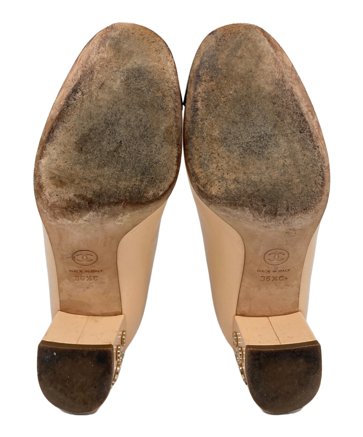 中古・古着通販】CHANEL (シャネル) カメリアヒールパンプス ベージュ