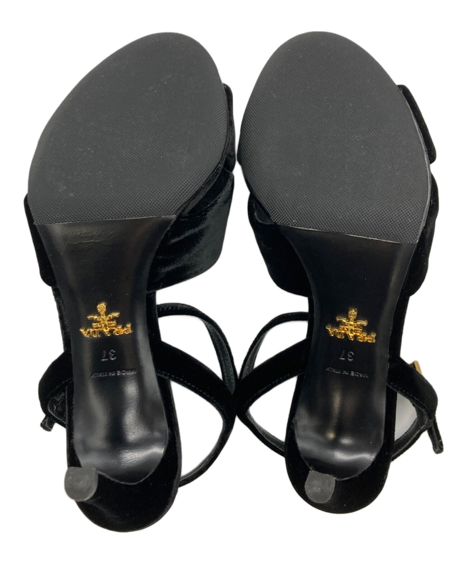 中古・古着通販】PRADA (プラダ) ベロアリボンヒールパンプス ブラック