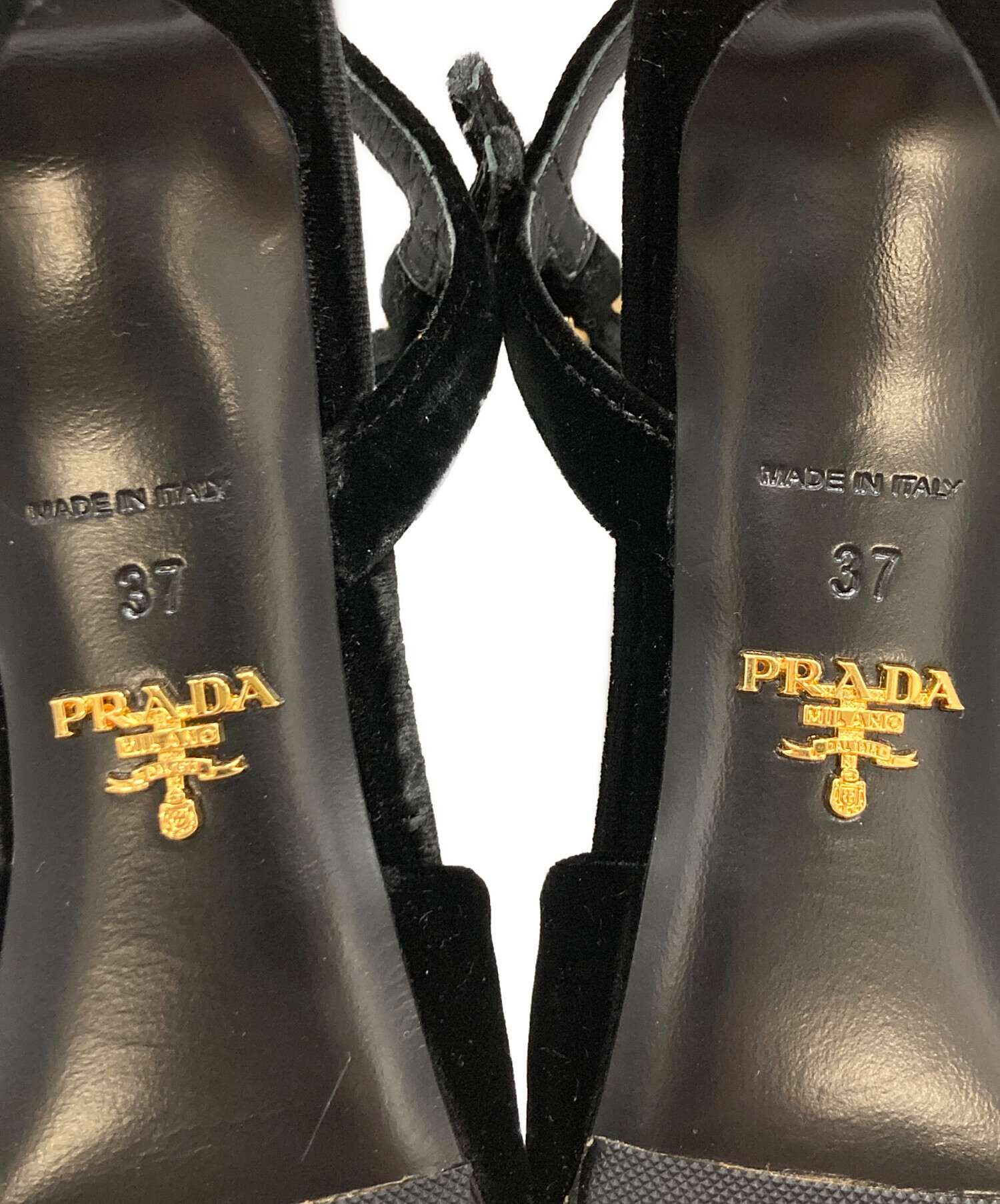 中古・古着通販】PRADA (プラダ) ベロアリボンヒールパンプス ブラック