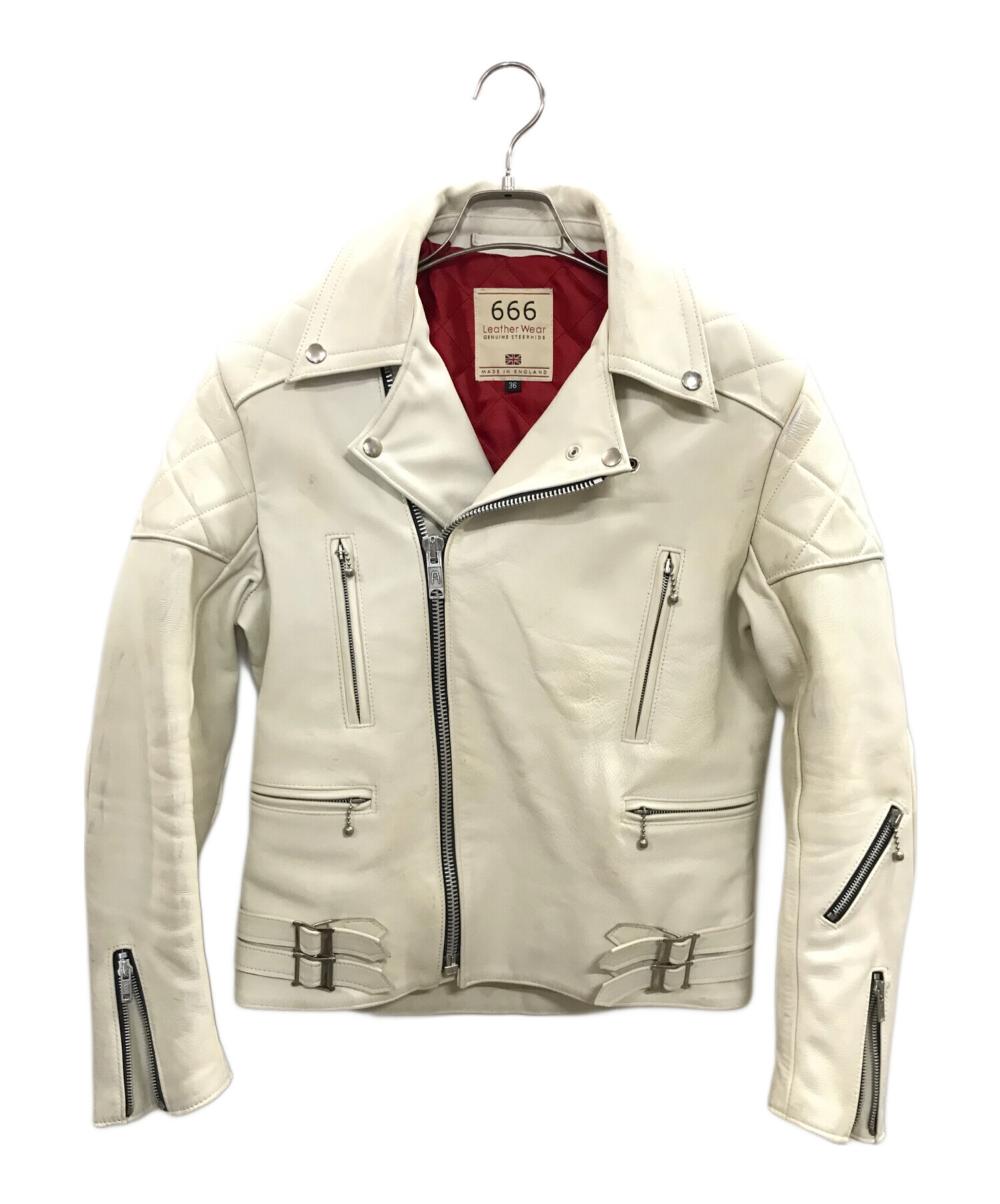 中古・古着通販】666 (666) レザーライダースジャケット 666 ホワイト
