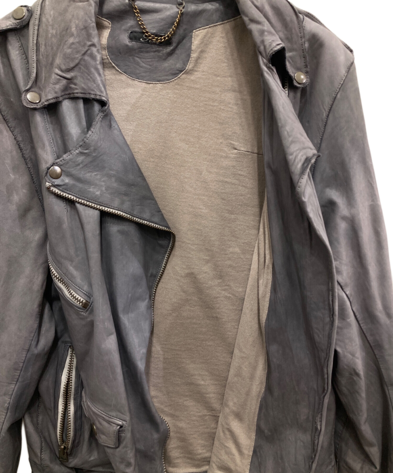 中古・古着通販】sisii (シシ) レザーライダースジャケット グレー