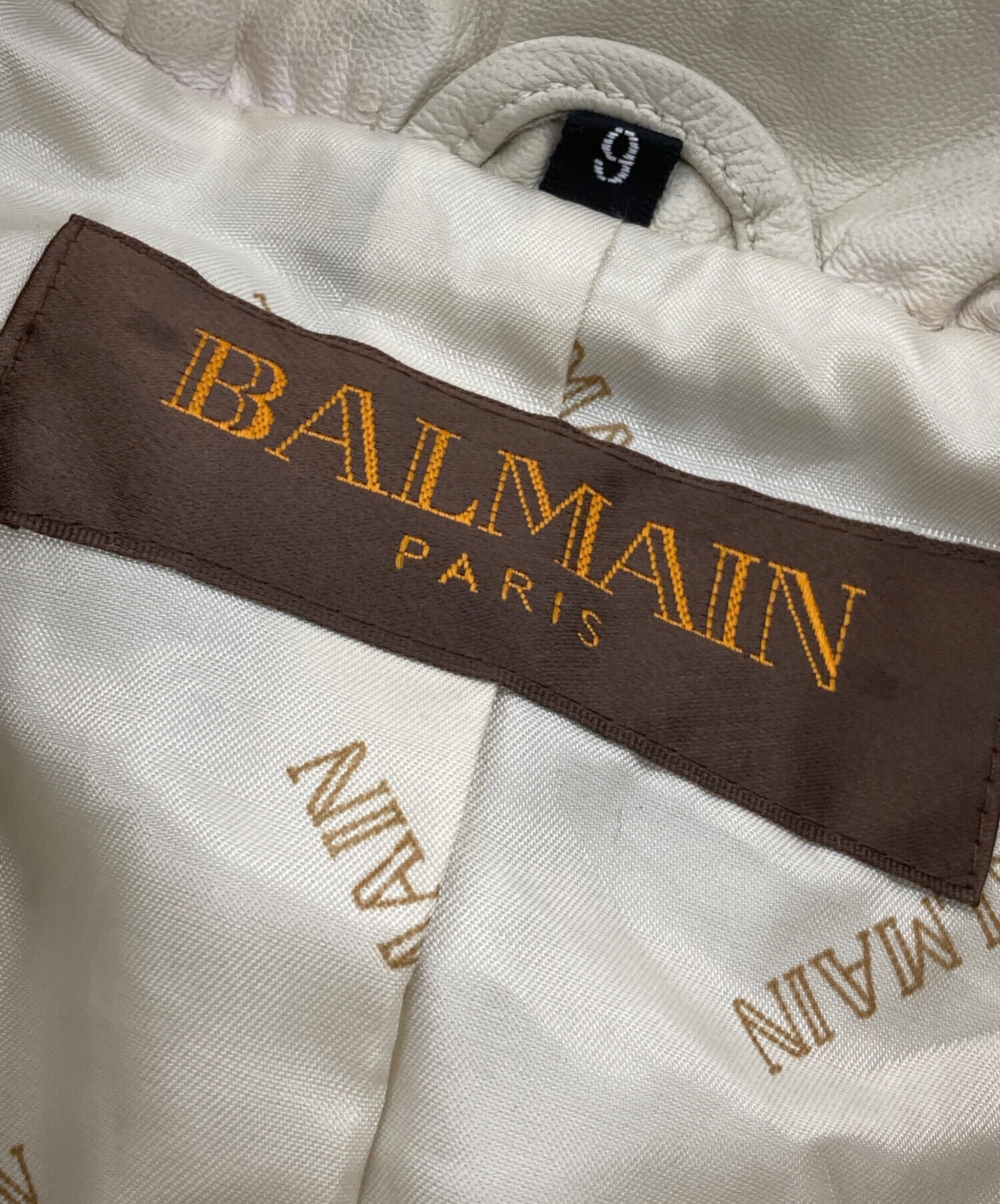中古・古着通販】BALMAIN (バルマン) ラムレザージャケット アイボリー