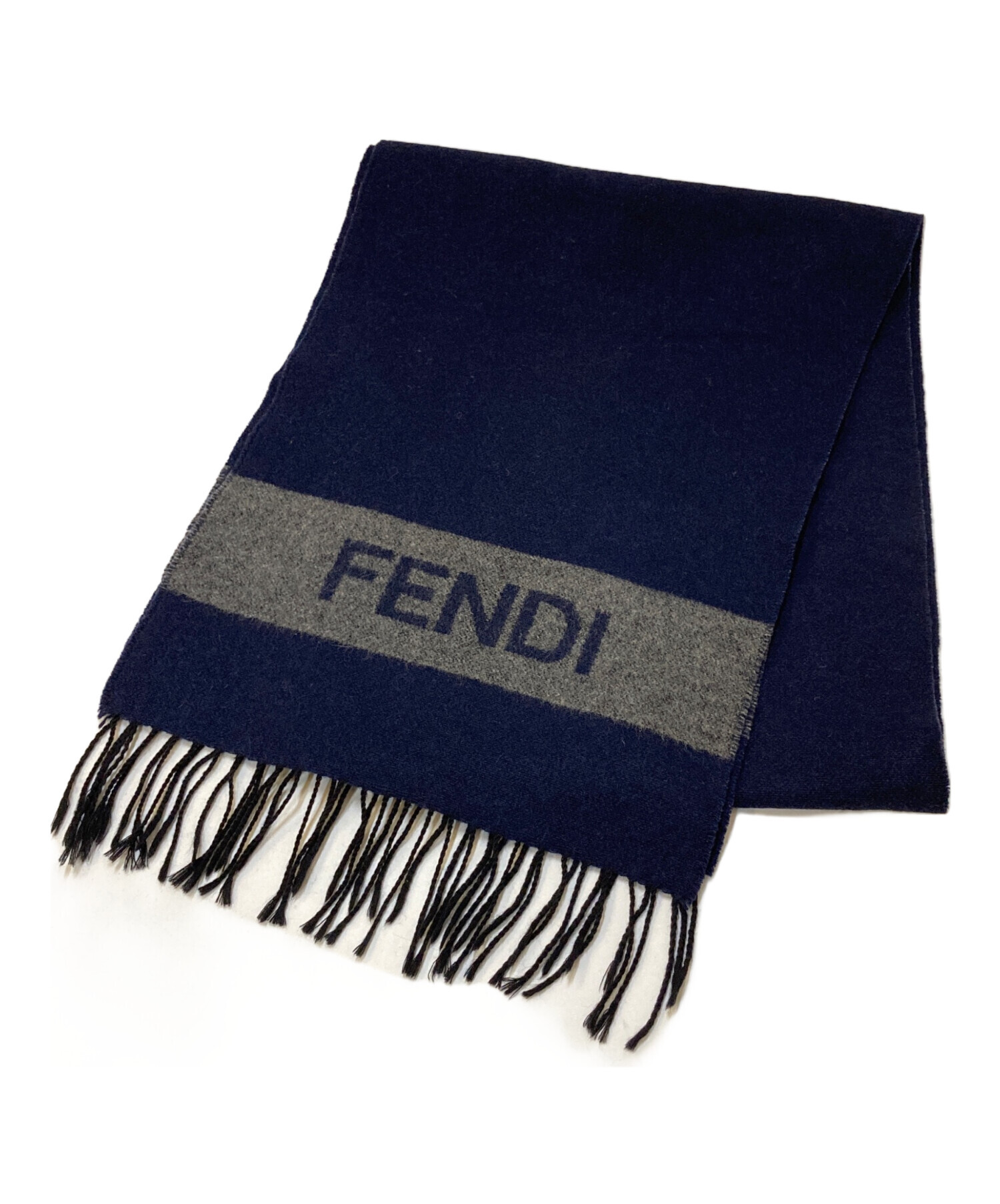 中古・古着通販】FENDI (フェンディ) ロゴウールマフラー ネイビー