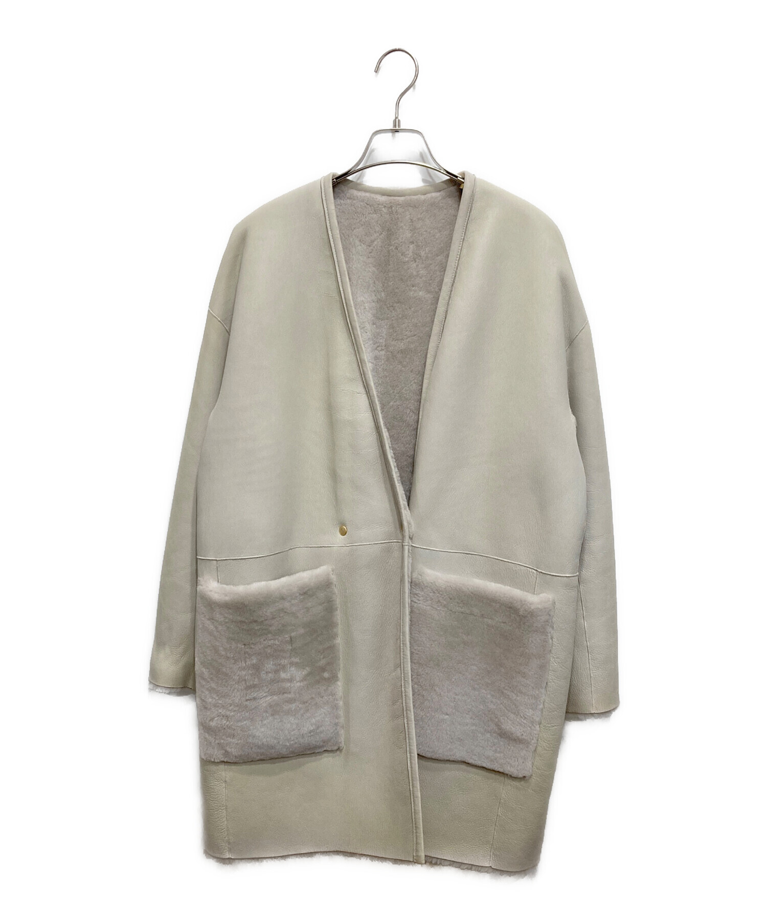 中古・古着通販】DRAWER (ドゥロワー) ムートンVネックコート ベージュ