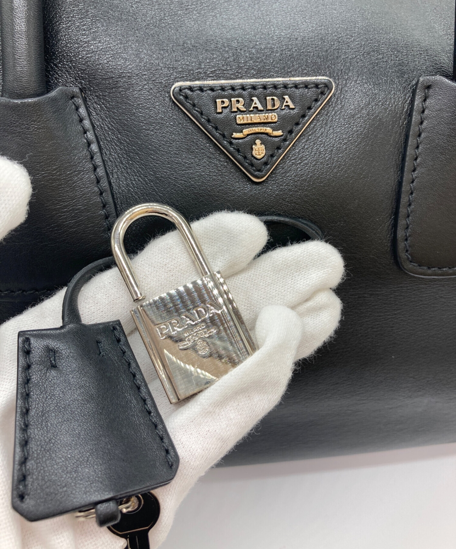 中古・古着通販】PRADA (プラダ) レザーボストンバッグ ブラック