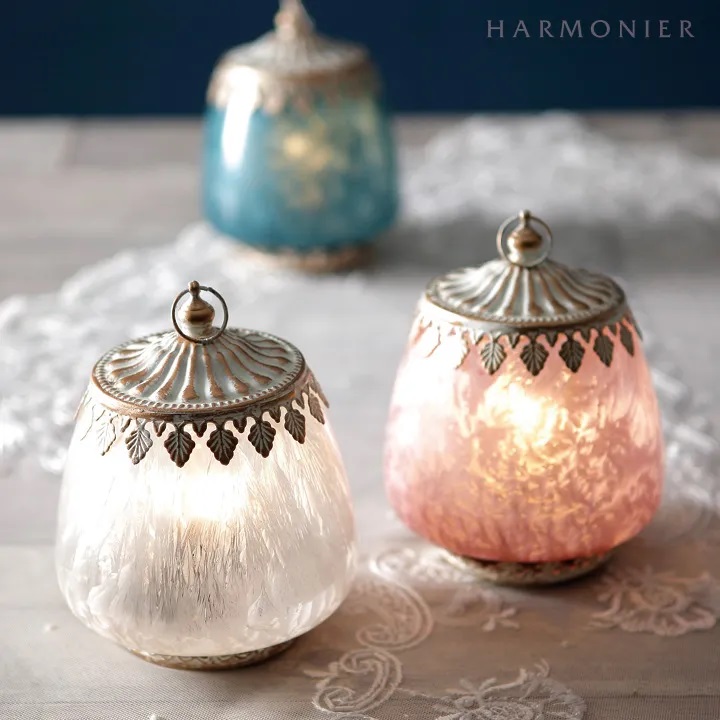 ルナLEDランタン ピンク LED おしゃれ エキゾチック ガラス 置き型