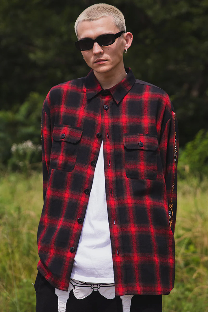SOLD}MAYO メイヨー STUD LOOK EMBROIDERY CHECK SHIRT スタッズ風刺繍