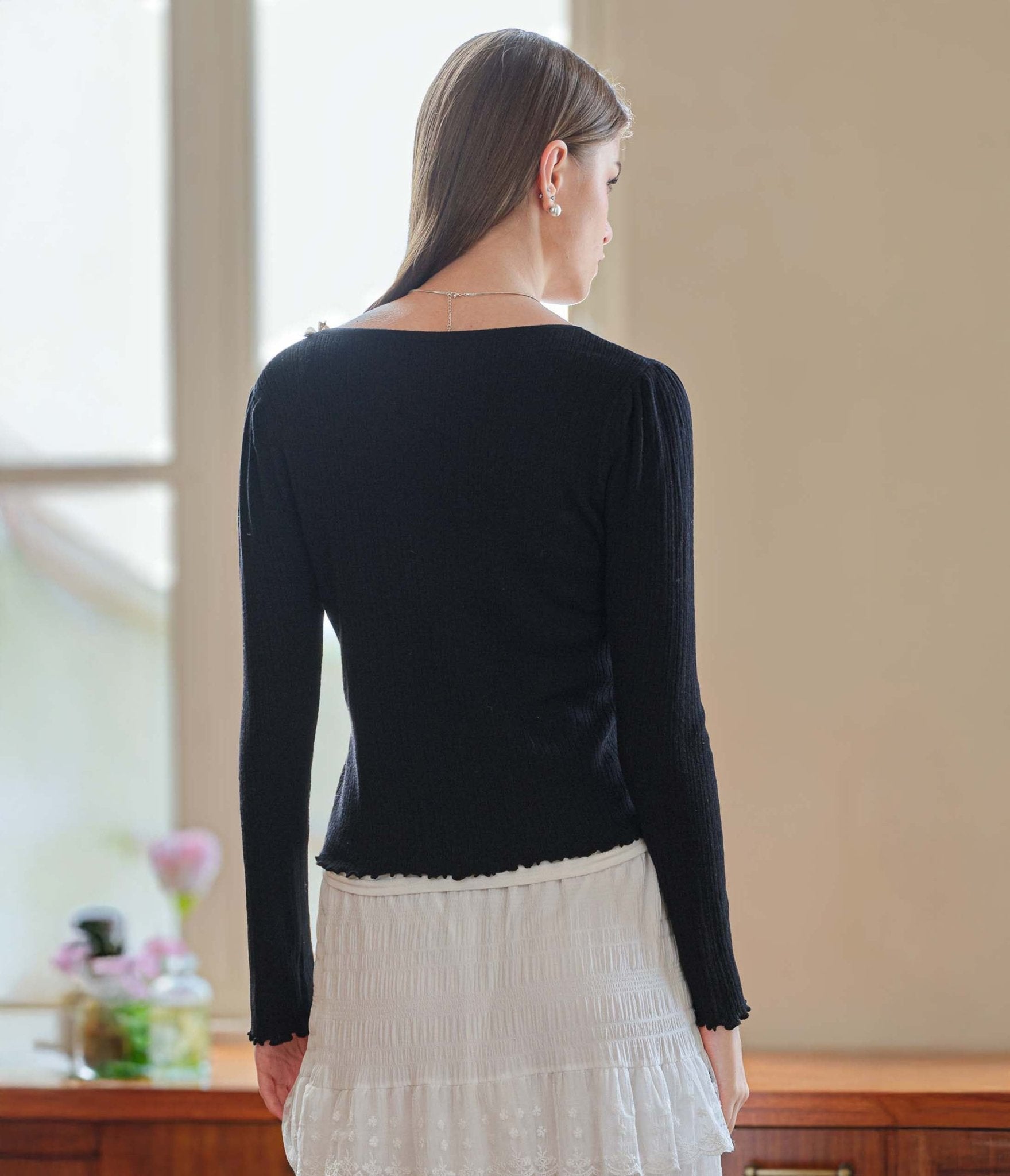 Black Lace Ribbon Knit Top – Unique Vintage