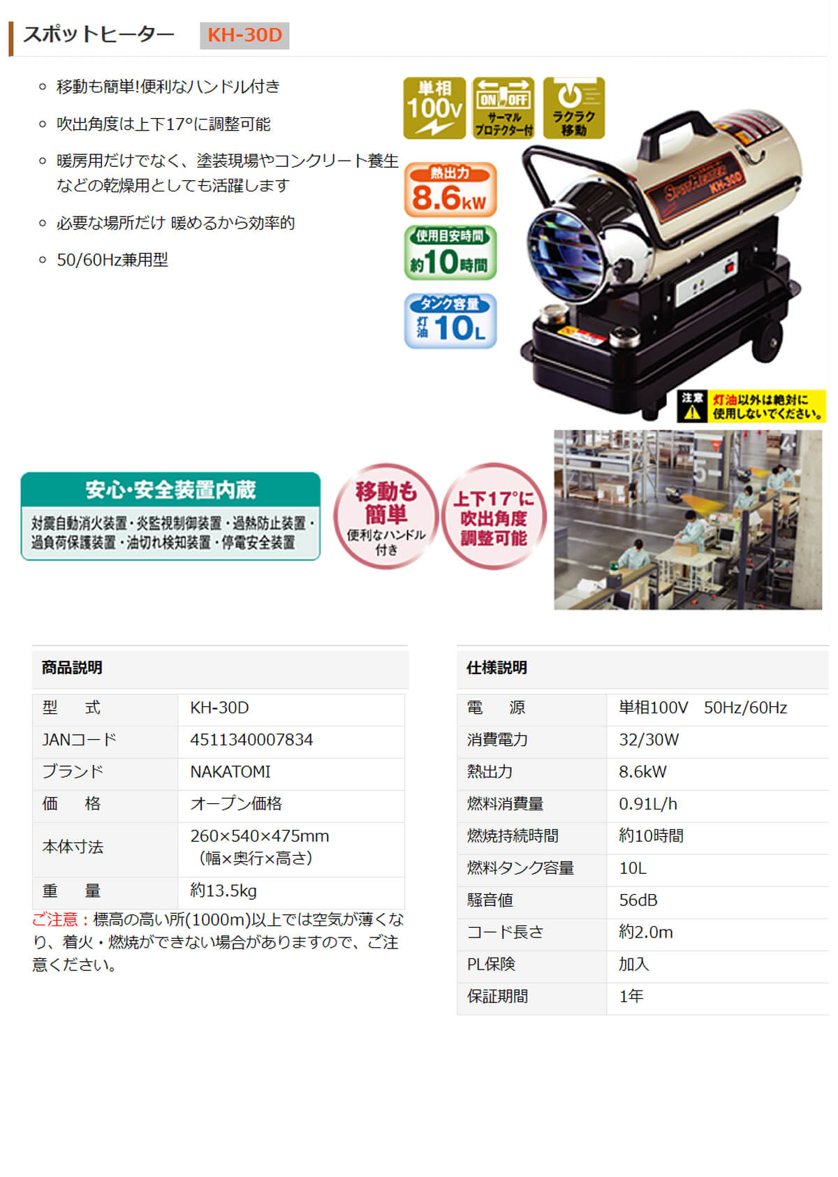 ナカトミ KH-30D スポットヒーター ウエダ金物【公式サイト】