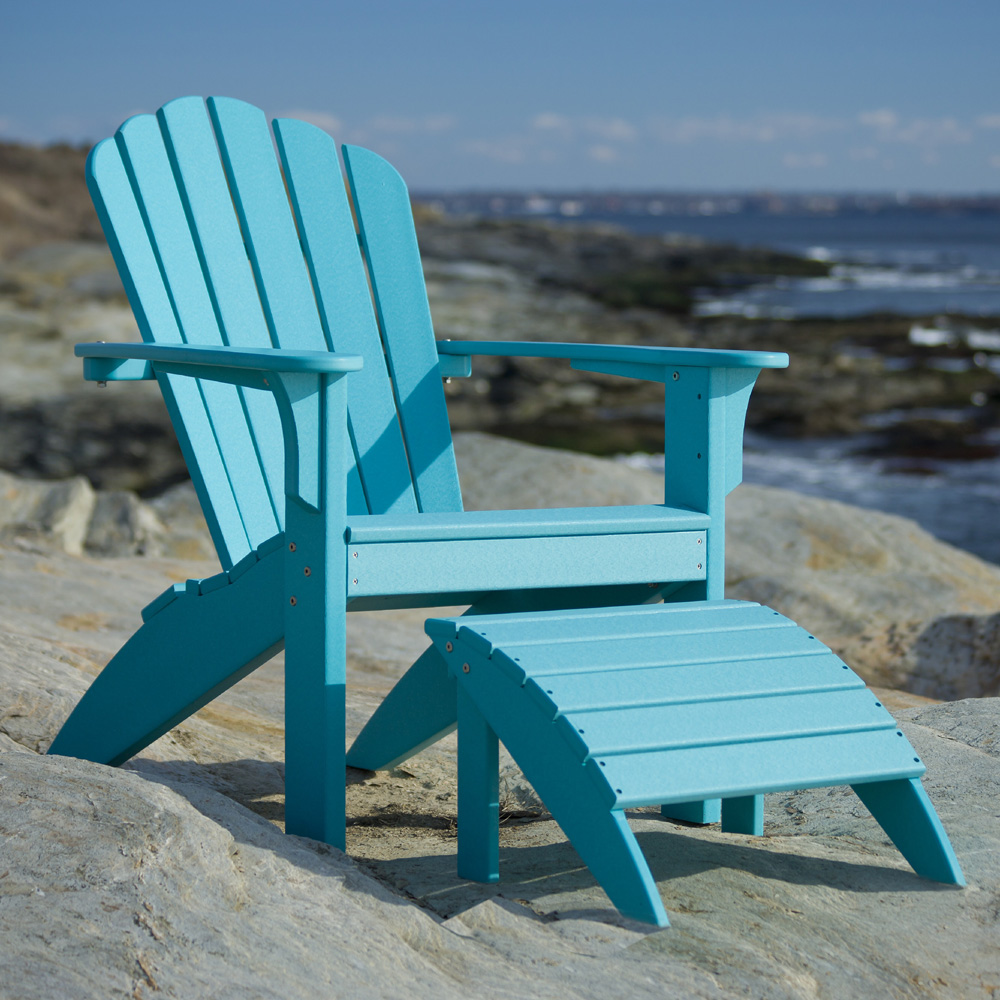 Seaside Casual Coastline Harbor View Adirondack Chair and Ottoman