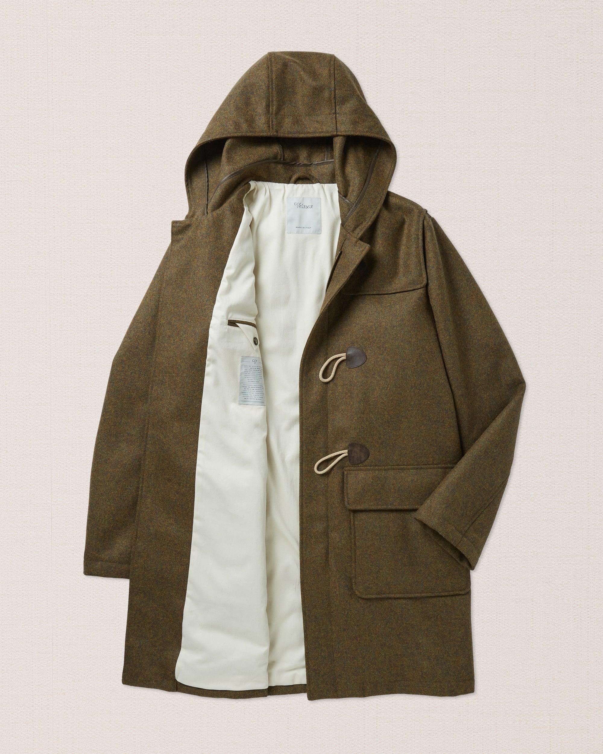 Green mélange wool duffle coat, Made in Italy | Velasca