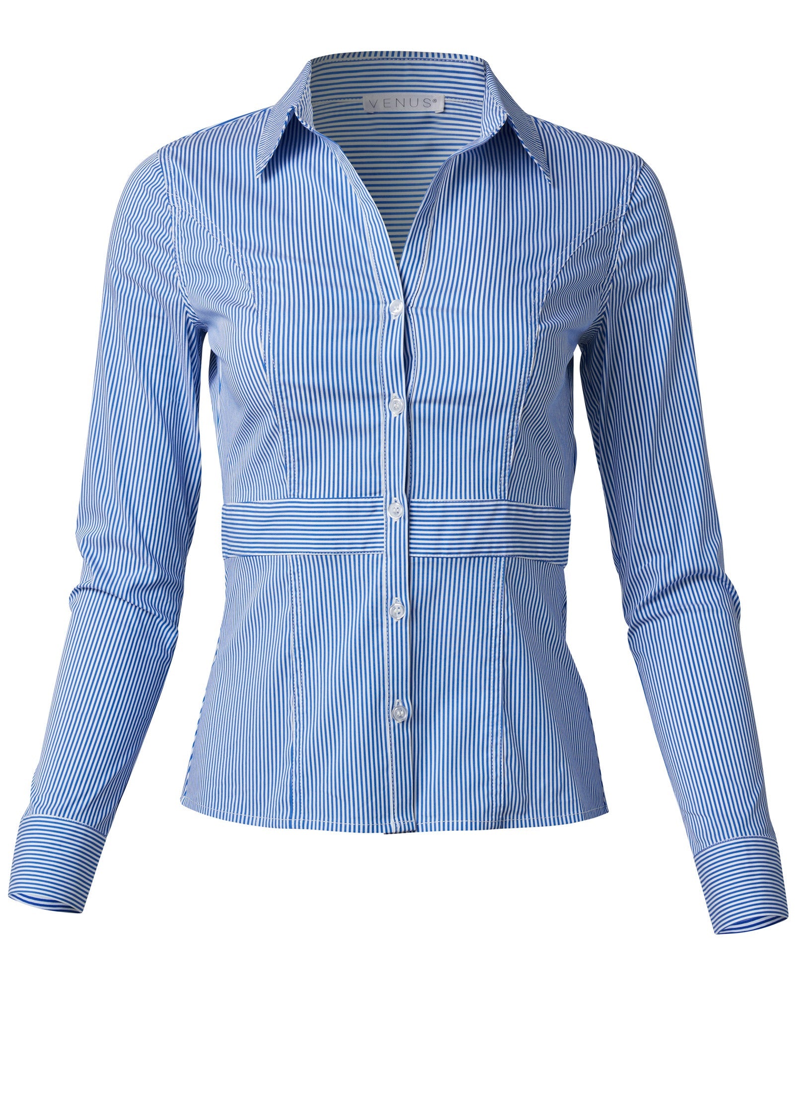 Lace-Up Back Blouse - Blue & White – Venus Fashion