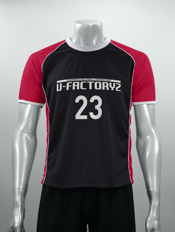 縫製セミオーダーPR02＋チーム名・胸番号・背番号プリント 黒／エンジ