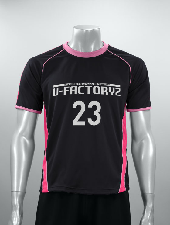 縫製セミオーダーPR01＋チーム名・胸番号・背番号プリント 黒／ピンク